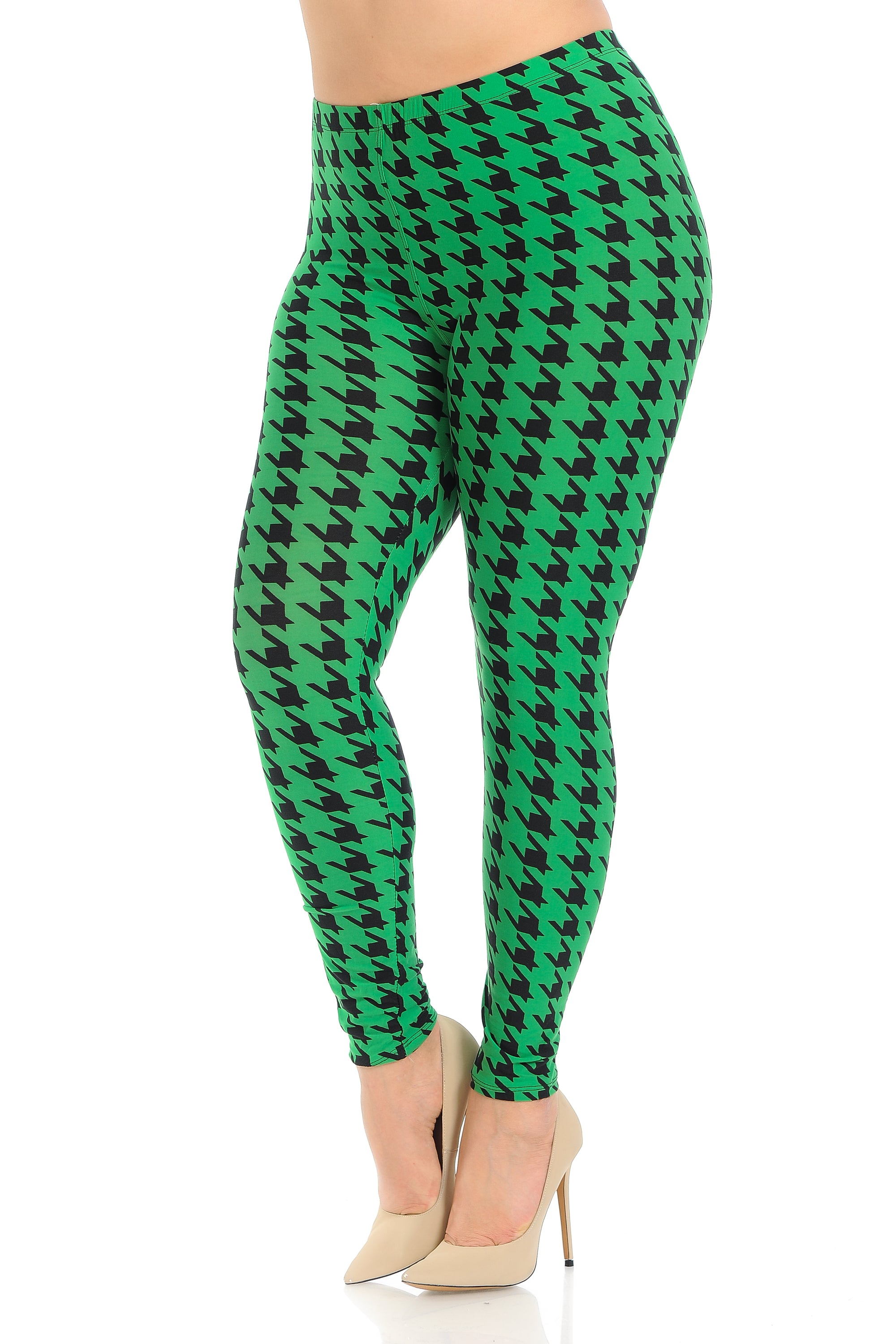 Wholesale Buttery Smooth Green Houndstooth Plus Size Leggings