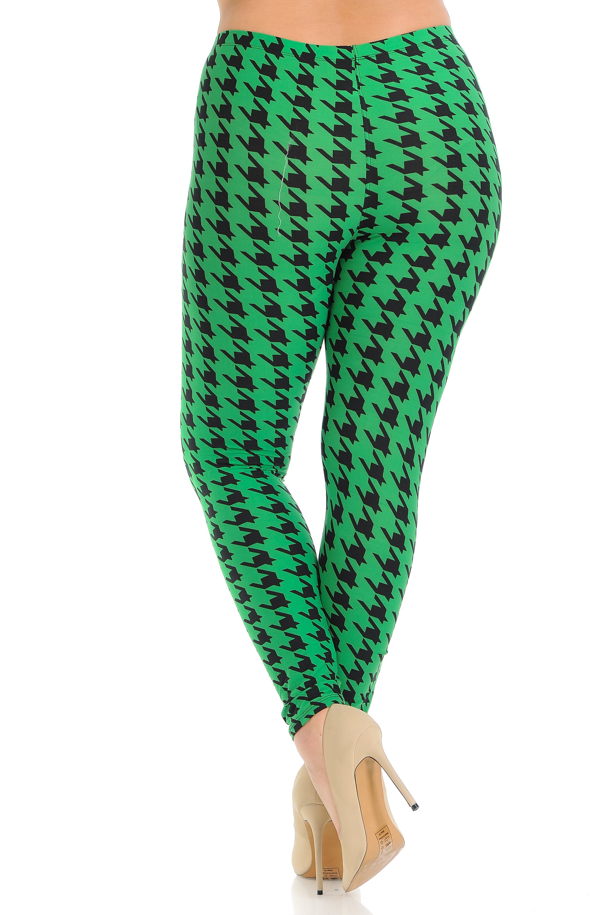 Wholesale Buttery Smooth Green Houndstooth Plus Size Leggings