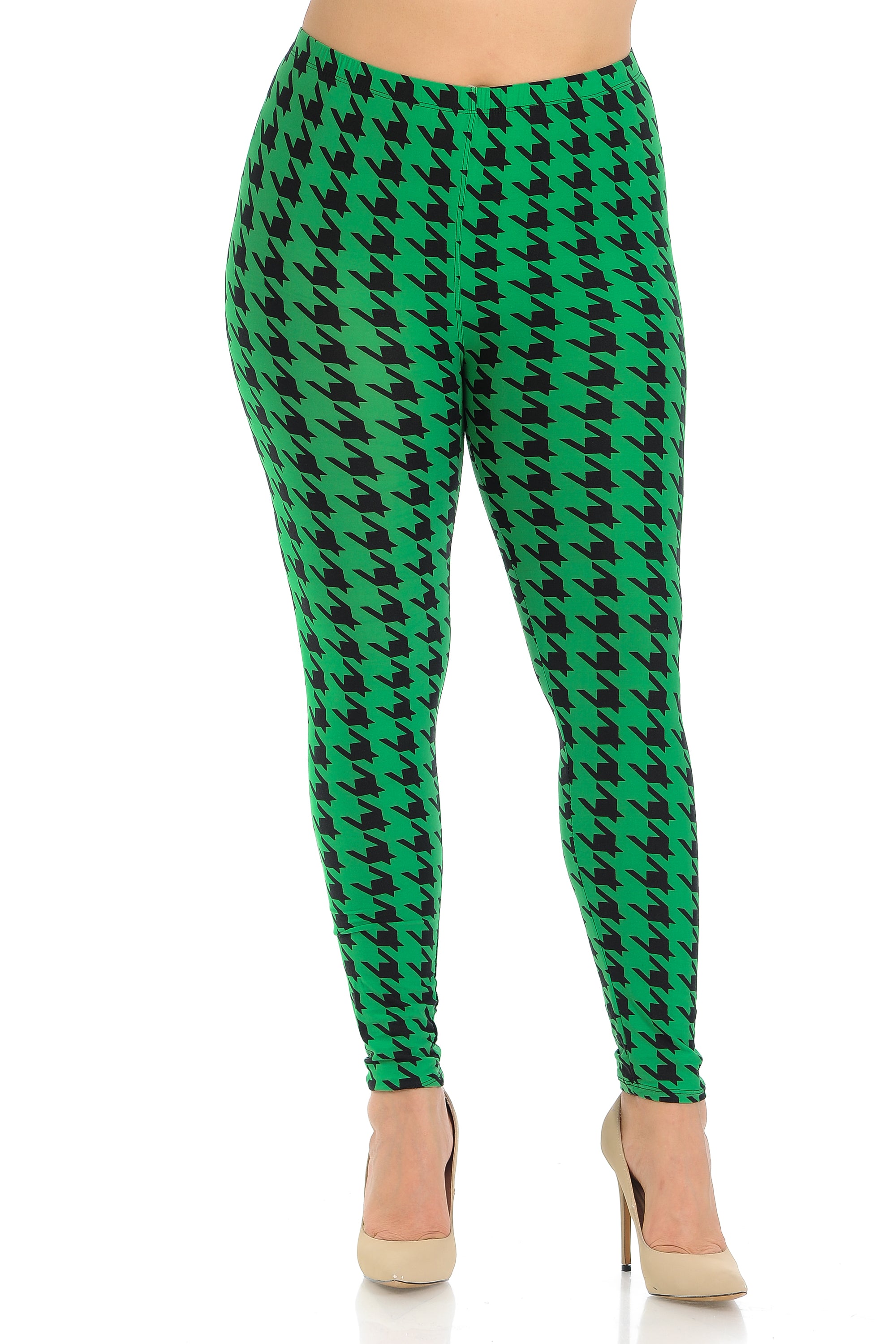 Wholesale Buttery Smooth Green Houndstooth Plus Size Leggings