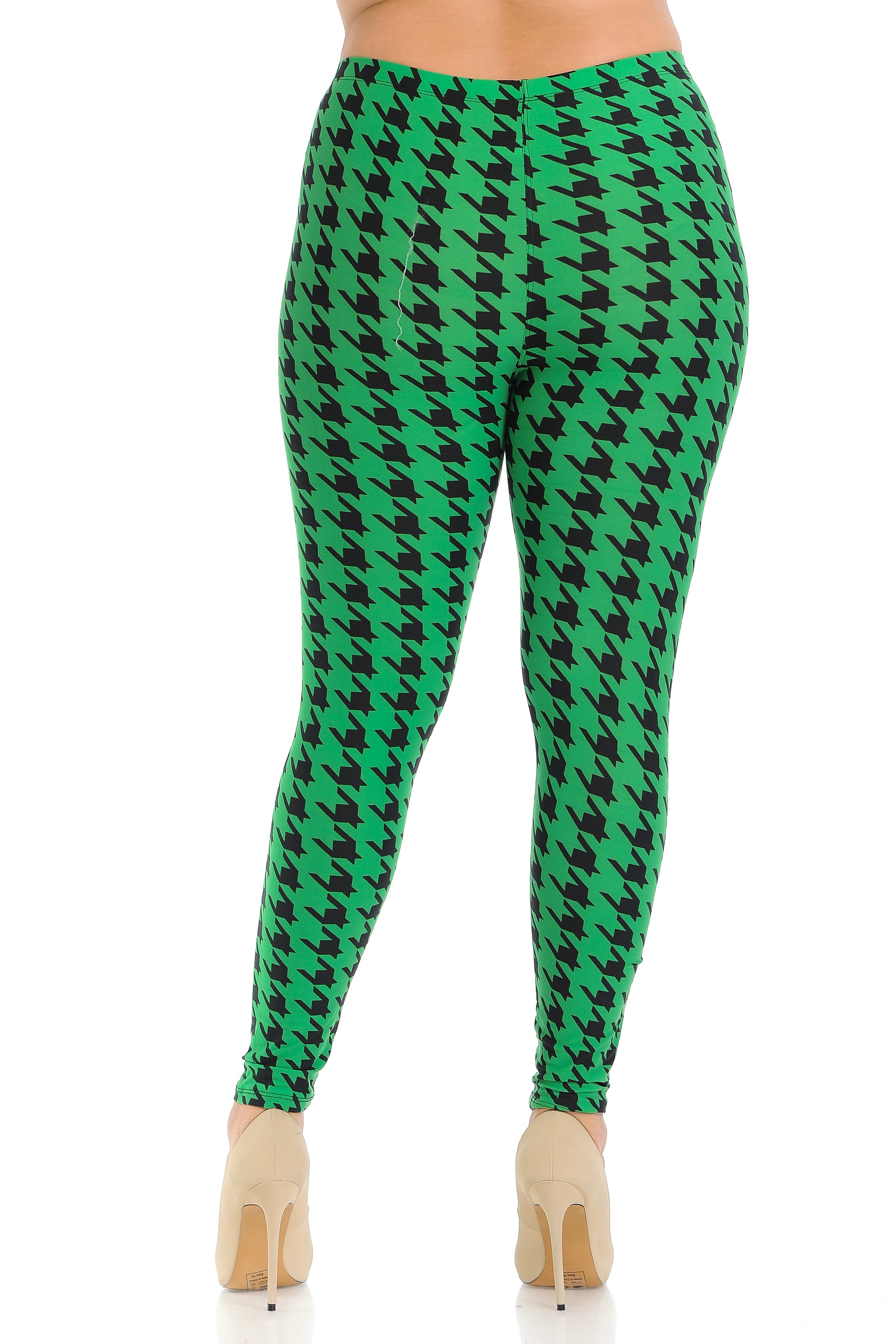Wholesale Buttery Smooth Green Houndstooth Plus Size Leggings