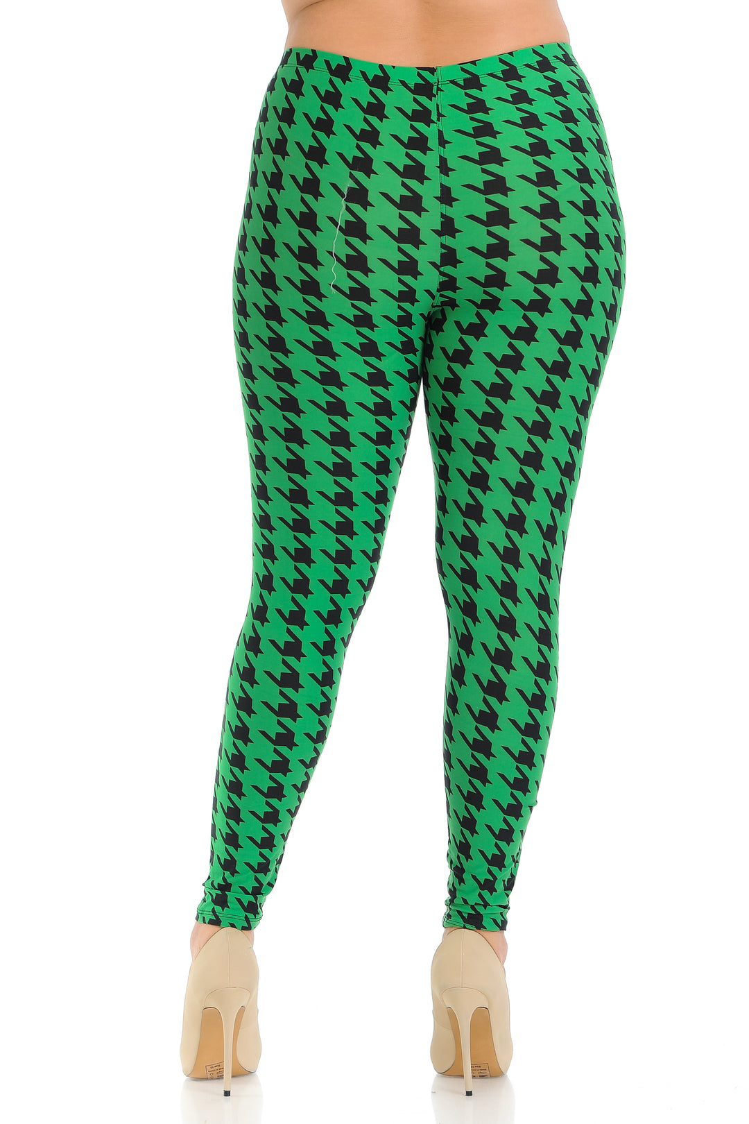Wholesale Buttery Smooth Green Houndstooth Plus Size Leggings