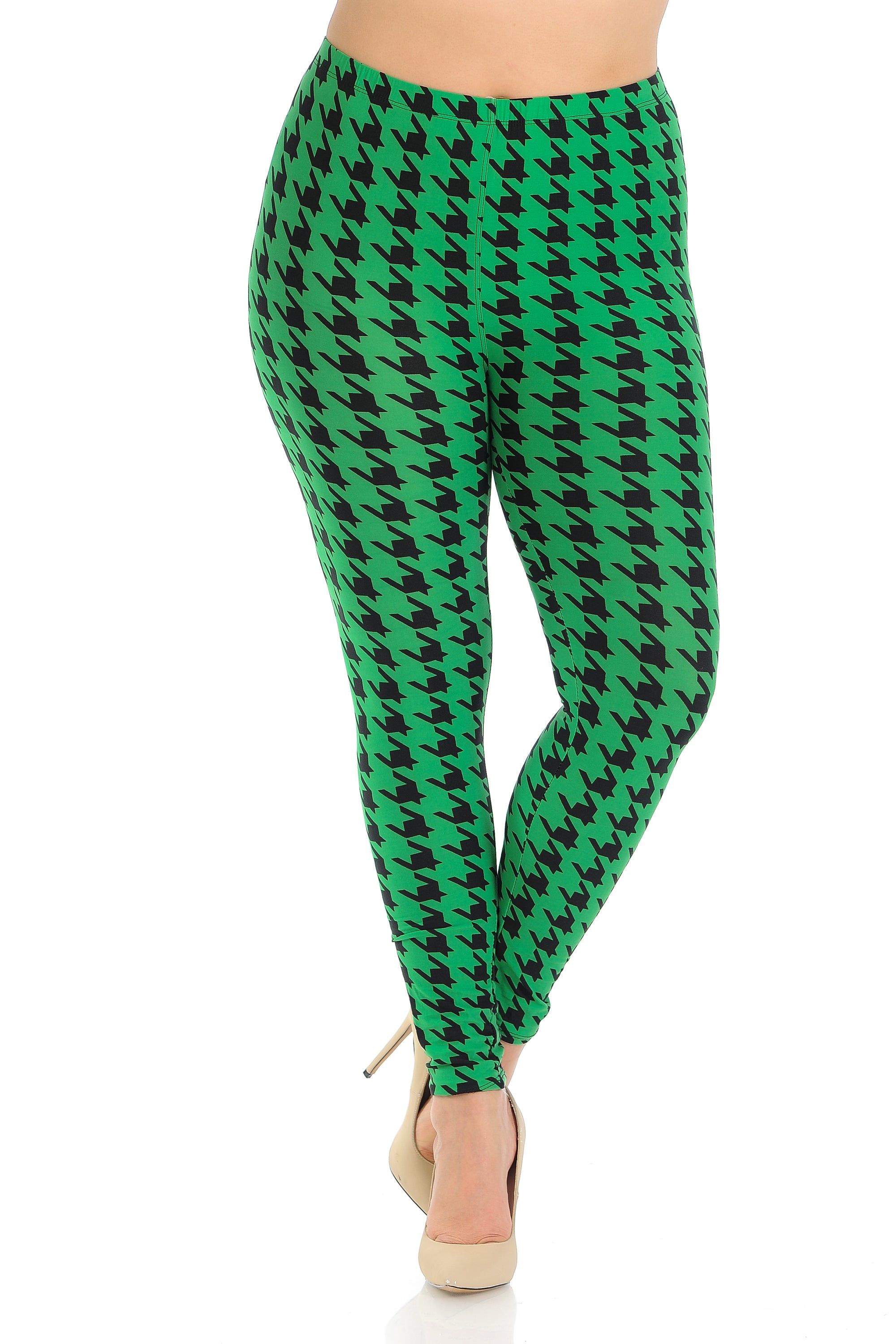 Wholesale Buttery Smooth Green Houndstooth Plus Size Leggings