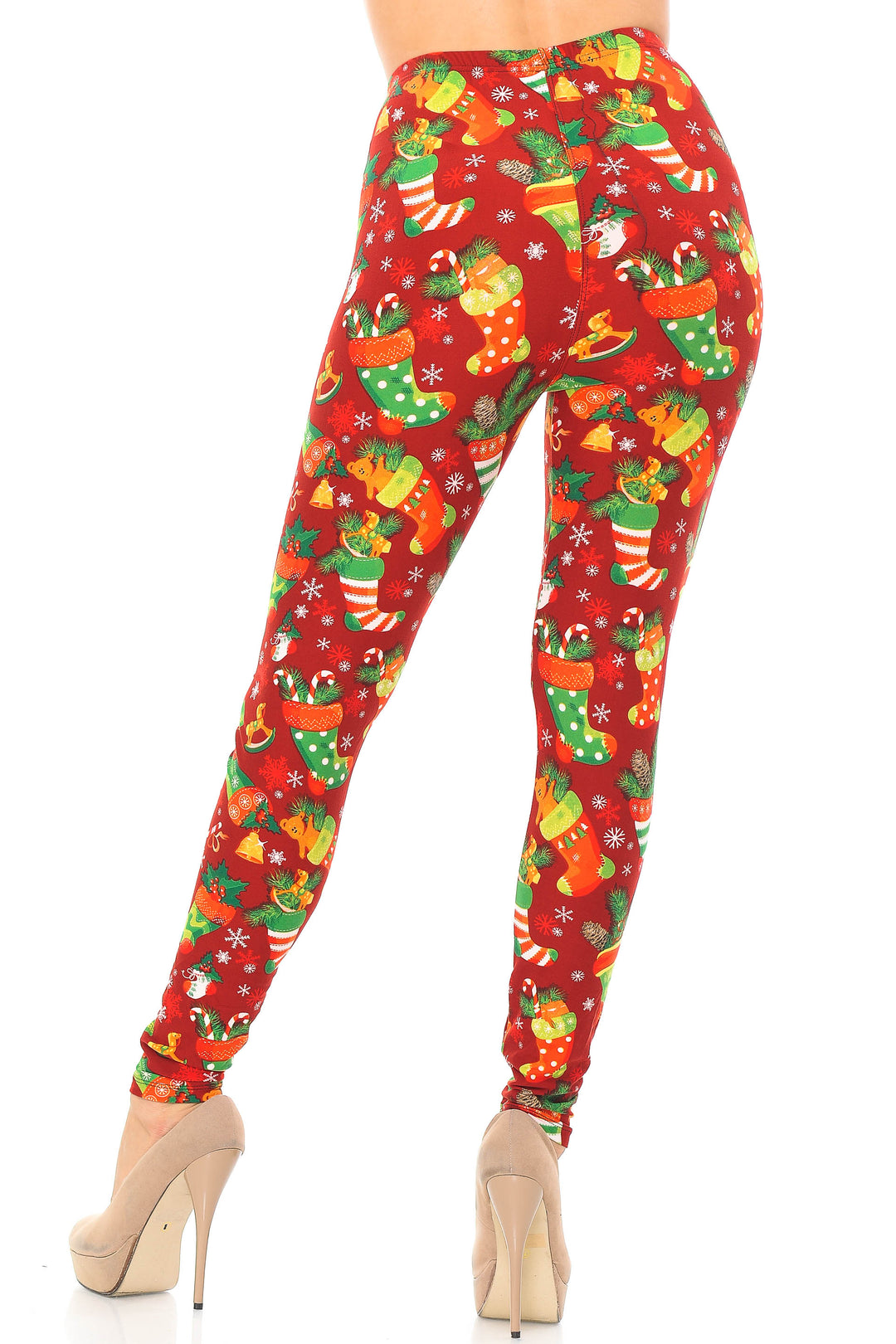 Wholesale Buttery Smooth Ruby Red Christmas Stocking Plus Size Leggings