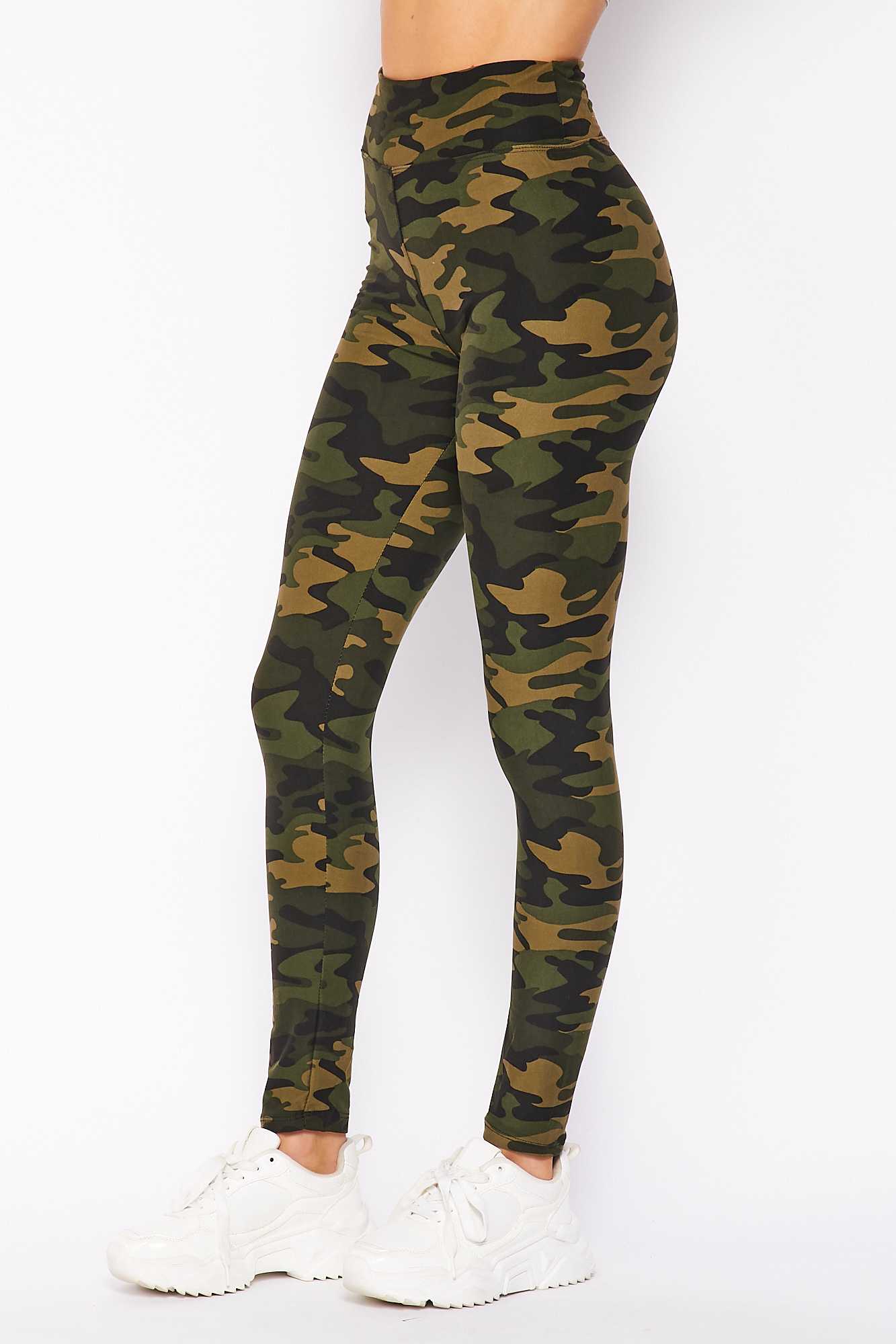 Wholesale Buttery Smooth Olive Green Camouflage High Waist Plus Size Leggings