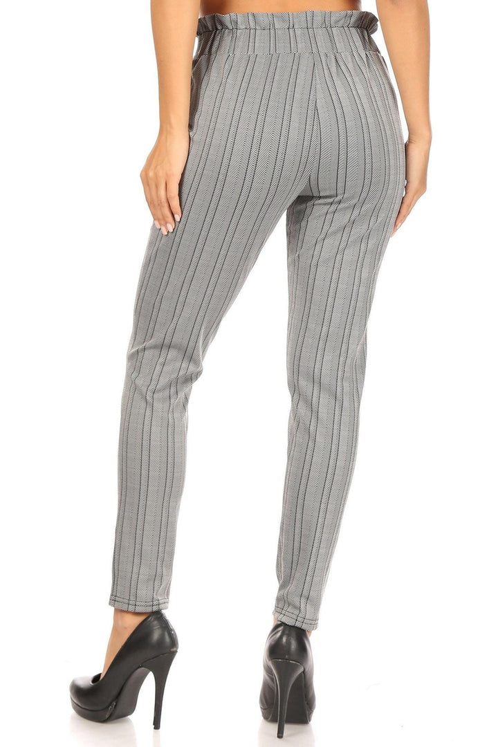 Wholesale Striped Chevron High Waisted Paper Bag Tie Front Pants