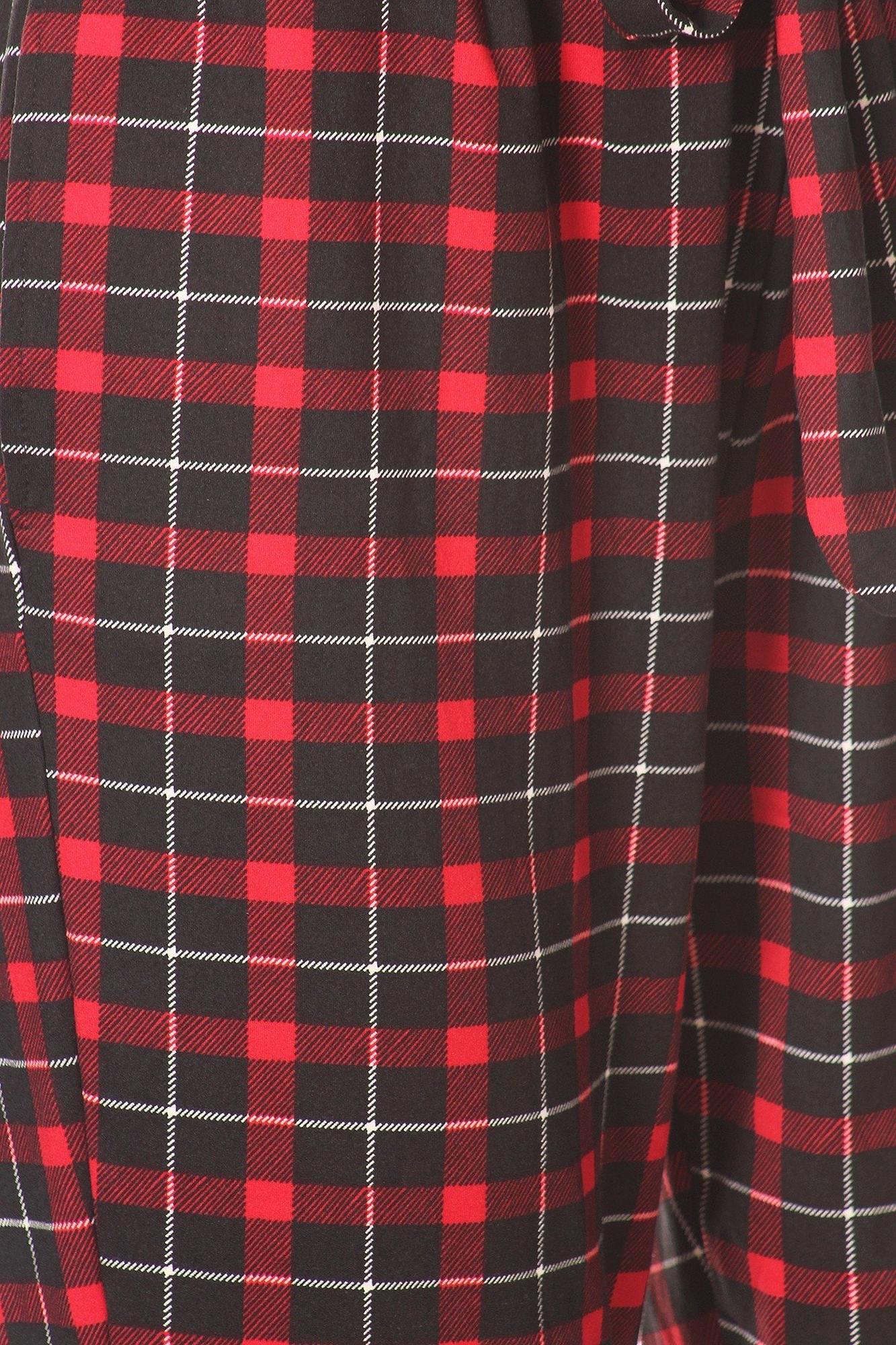 Wholesale Red Plaid High Waisted Paper Bag Tie Front Pants