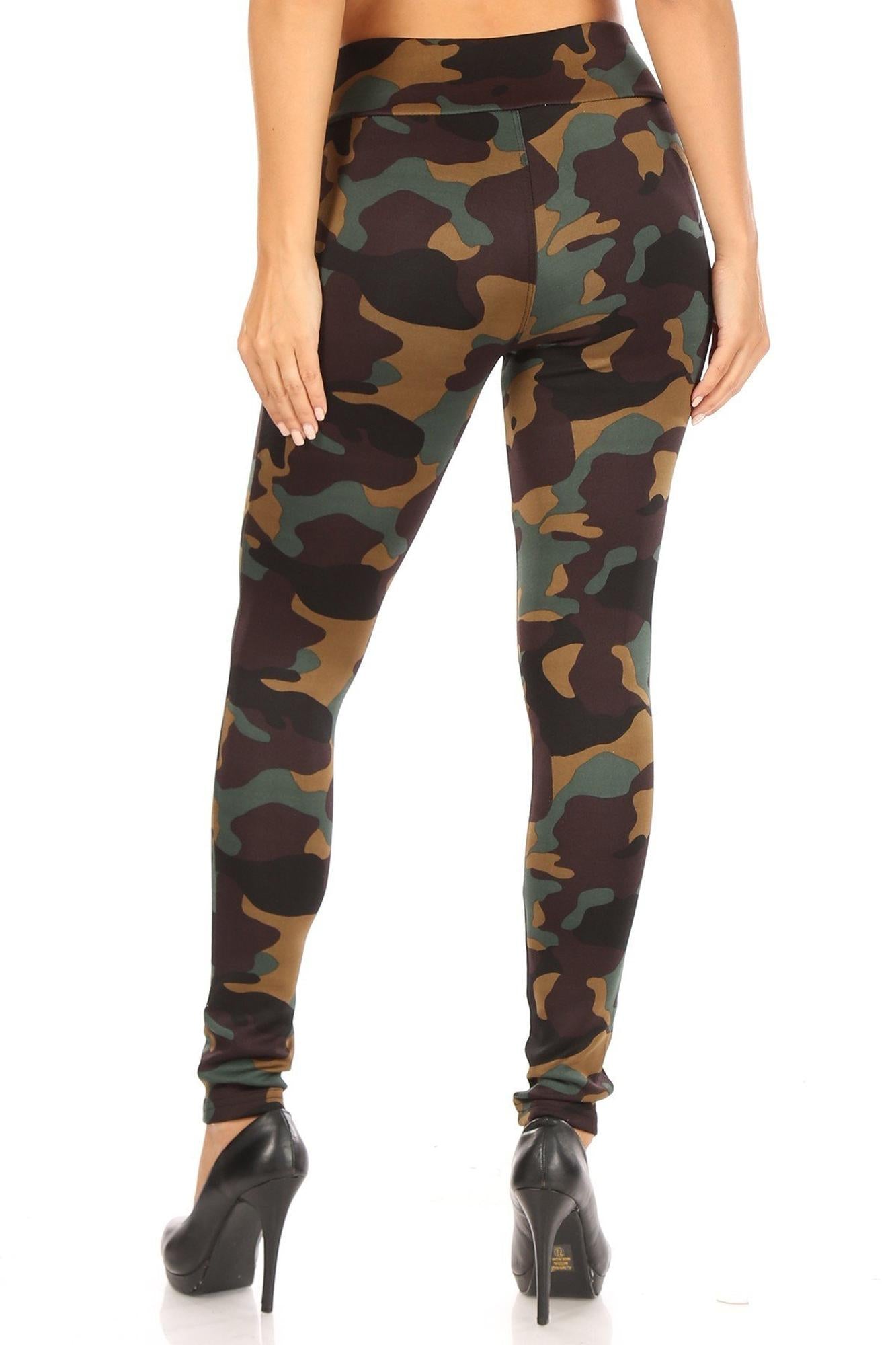 Wholesale Brown Camouflage High Waisted Treggings with Zipper Accent Pockets