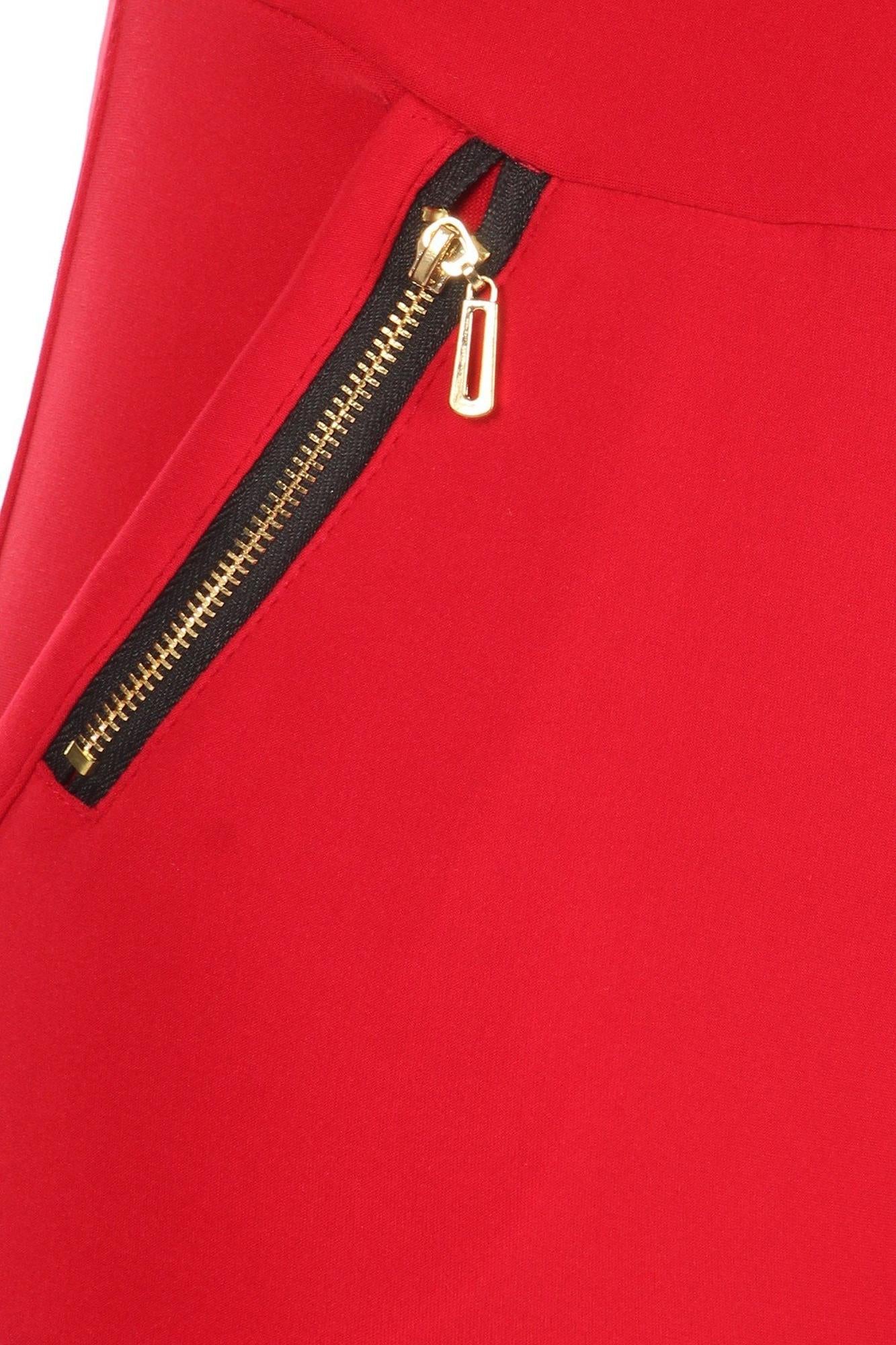 Wholesale Red High Waisted Treggings with Zipper Accent Pockets