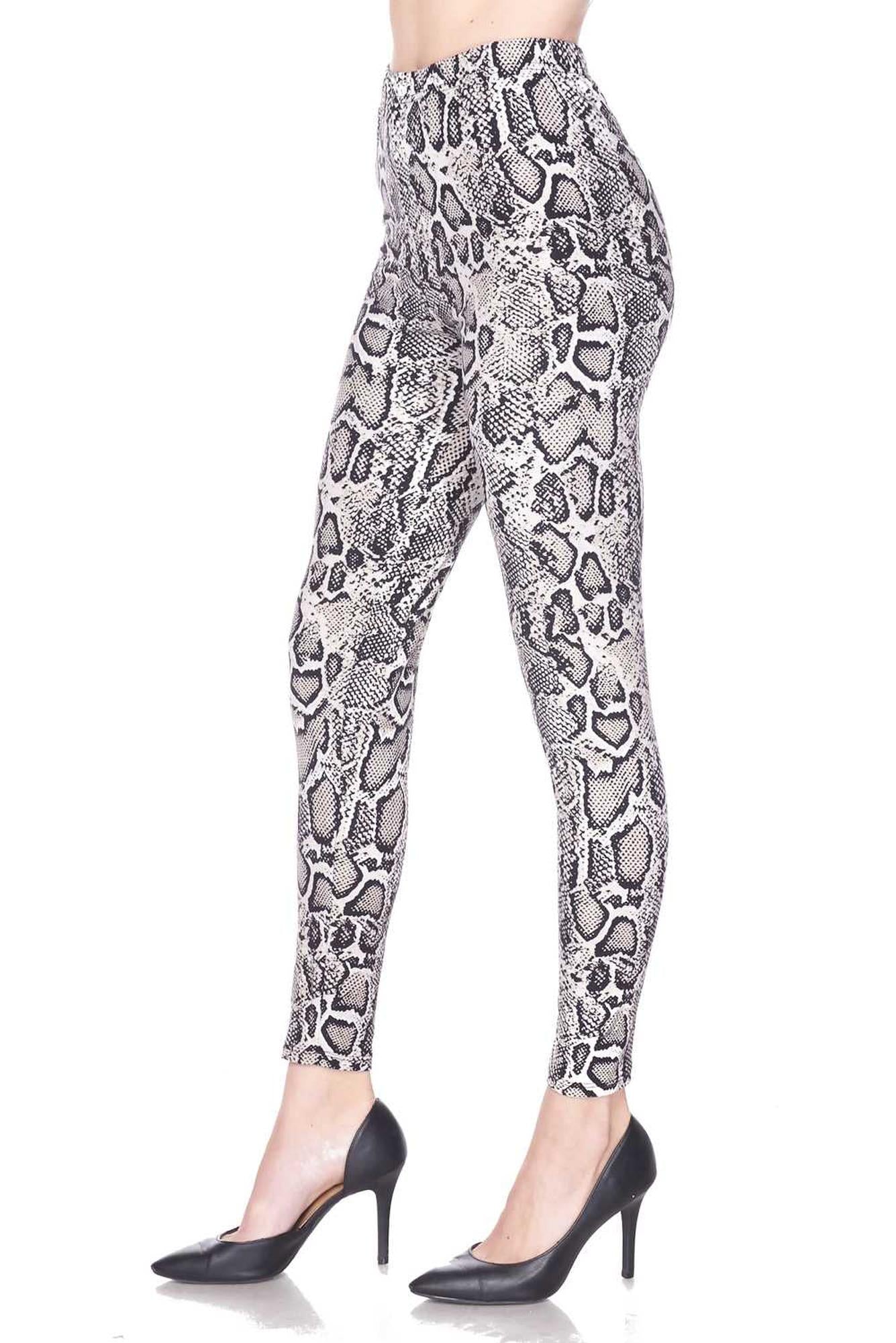 Wholesale Buttery Smooth Beige Boa Snakeskin Plus Size Leggings