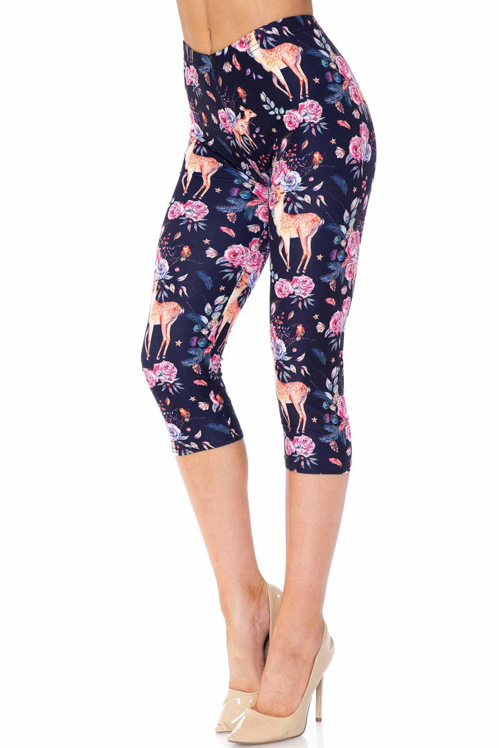 Wholesale Creamy Soft Woodland Floral Fawn Plus Size Capris - USA Fashion