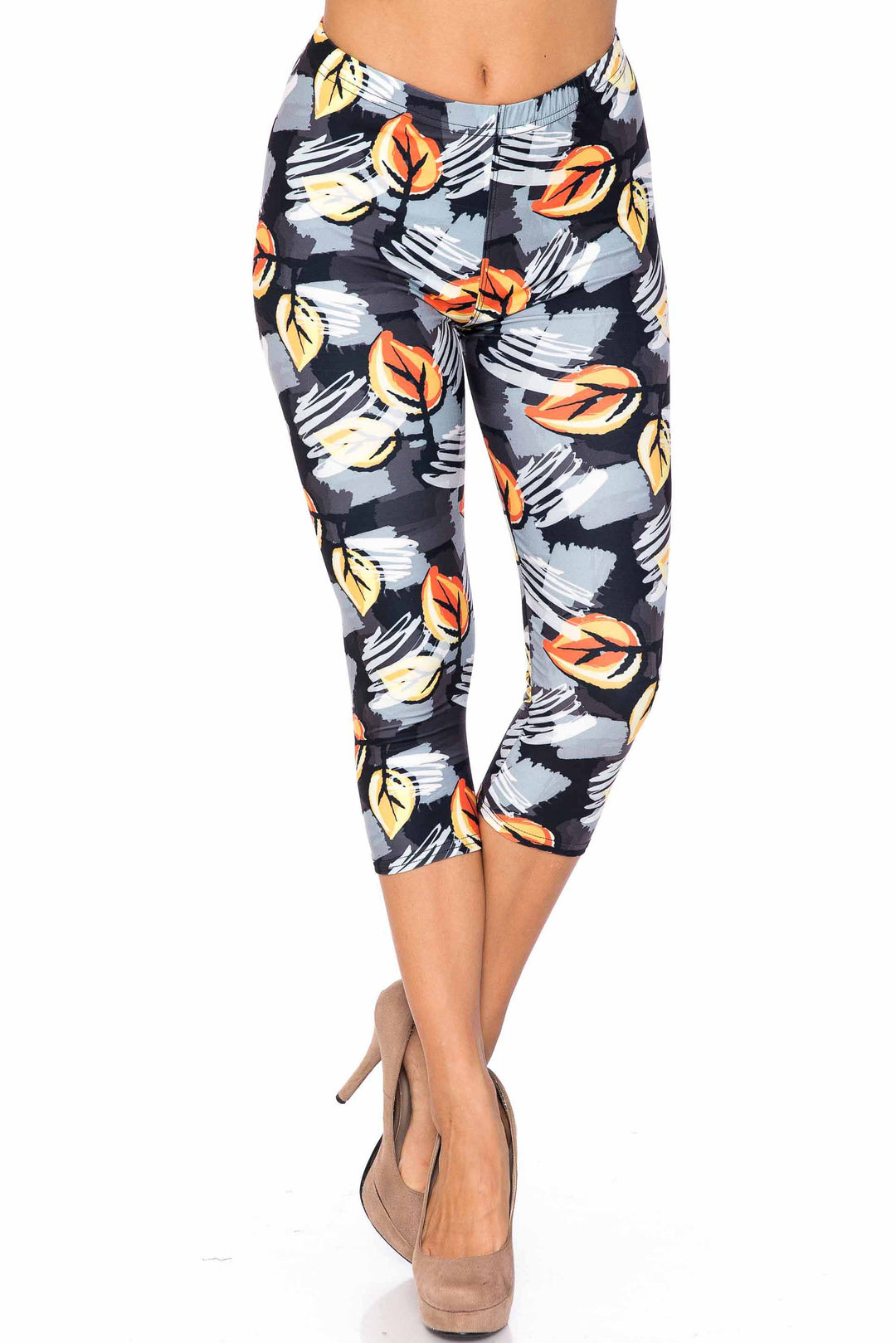 Wholesale Creamy Soft Orange Leaf Breeze Plus Size Capris - USA Fashion