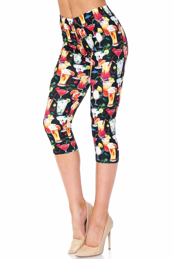 Wholesale Creamy Soft Tropical Cocktails Plus Size Capris - USA Fashion