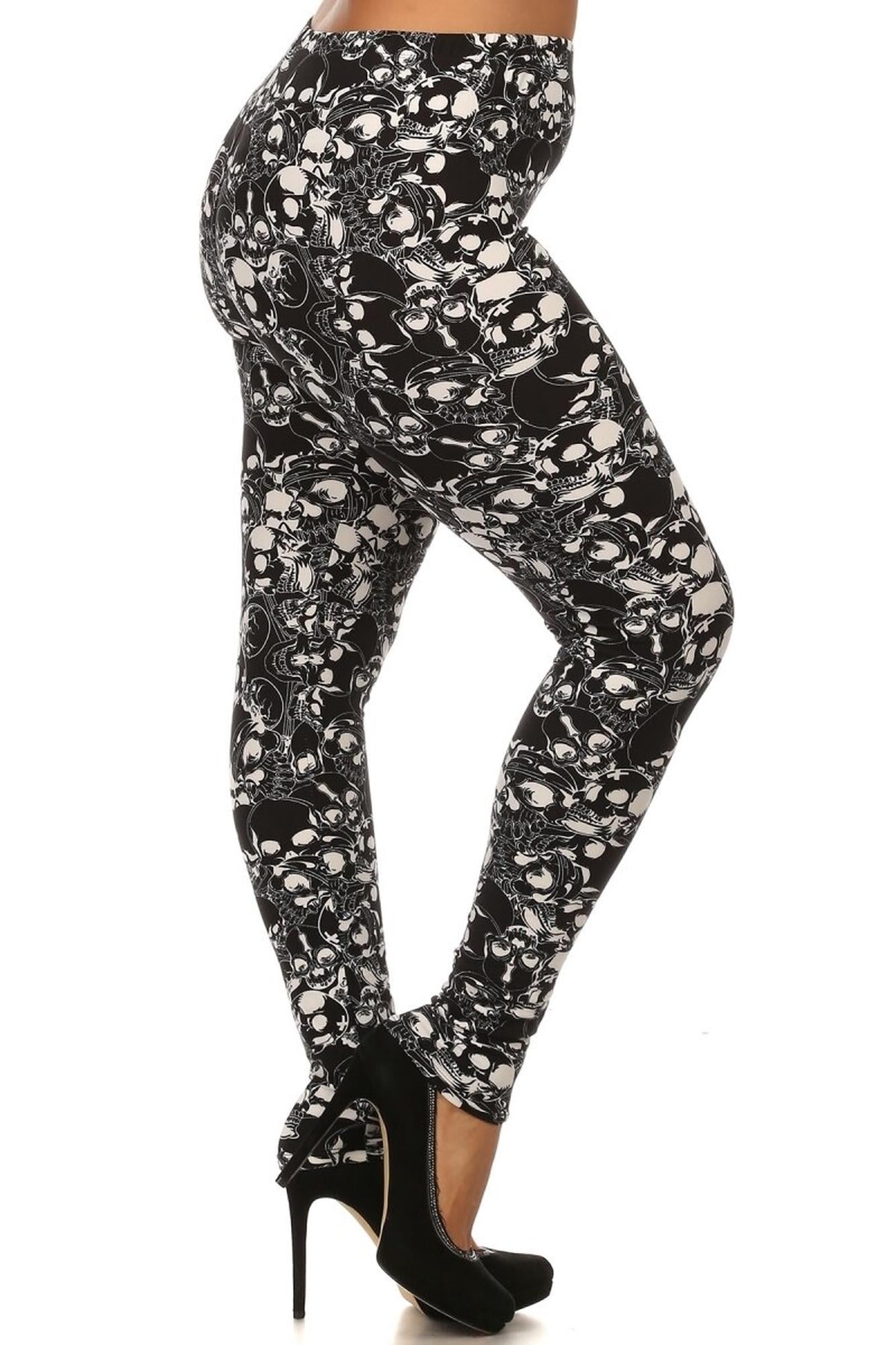 Wholesale Buttery Smooth Black Layers of Skulls Plus Size Leggings