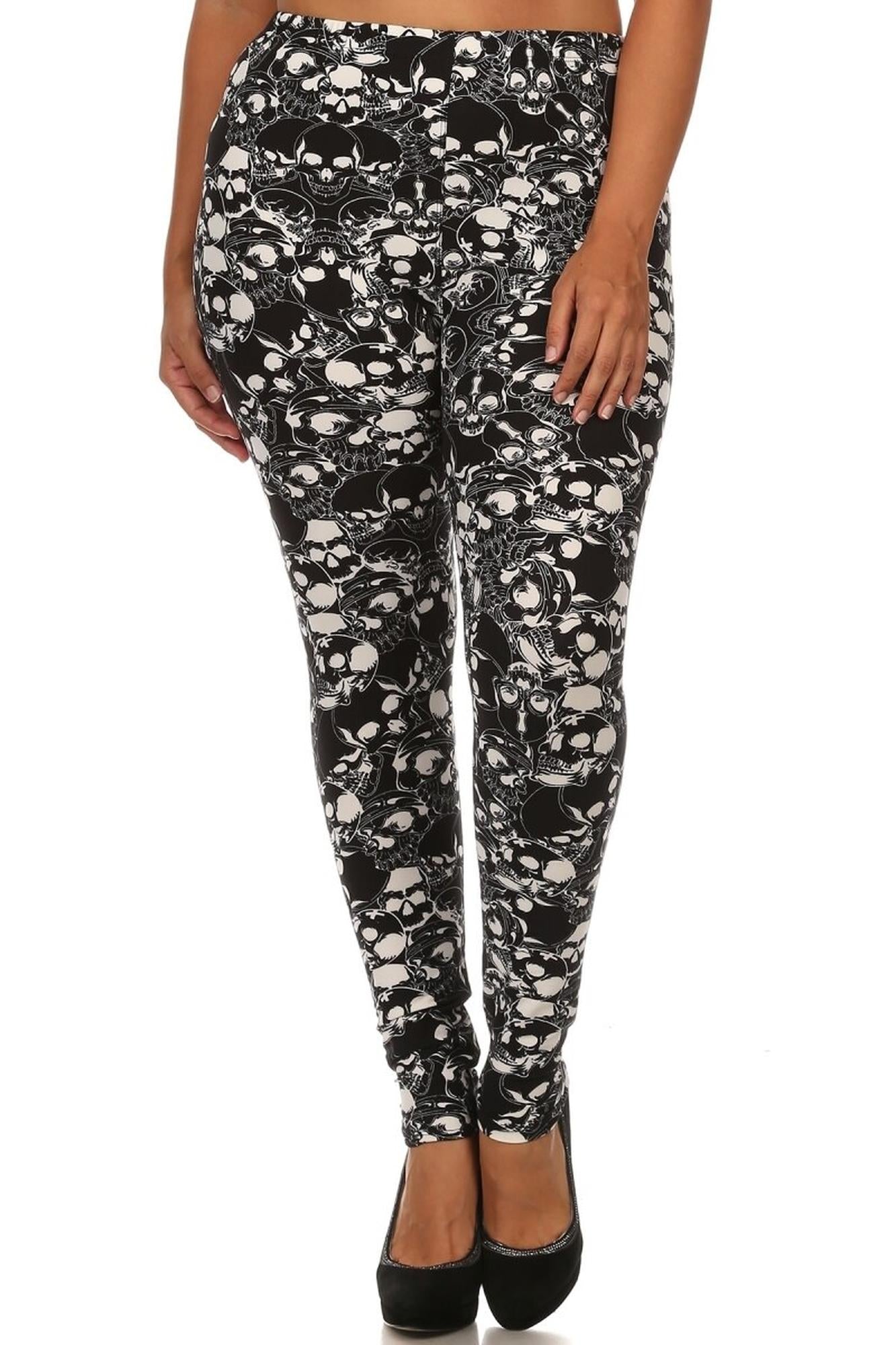 Wholesale Buttery Smooth Black Layers of Skulls Plus Size Leggings