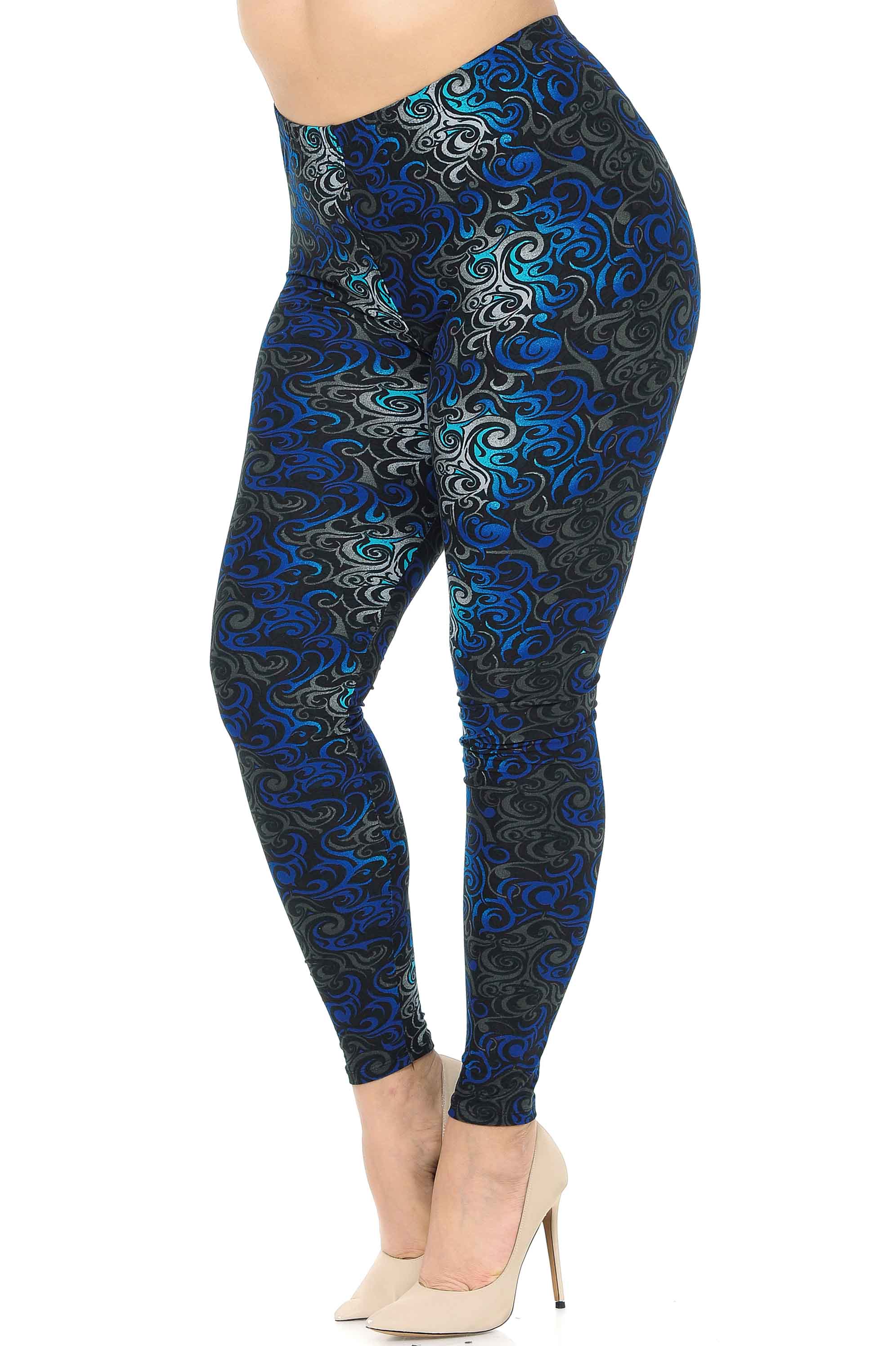 Wholesale Buttery Smooth Blue Tangled Swirl Plus Size Leggings