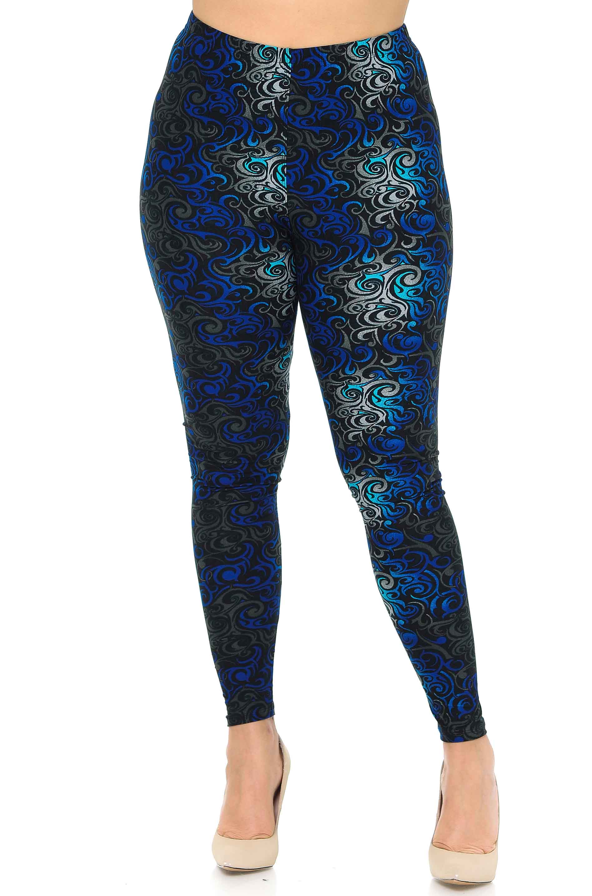Wholesale Buttery Smooth Blue Tangled Swirl Plus Size Leggings