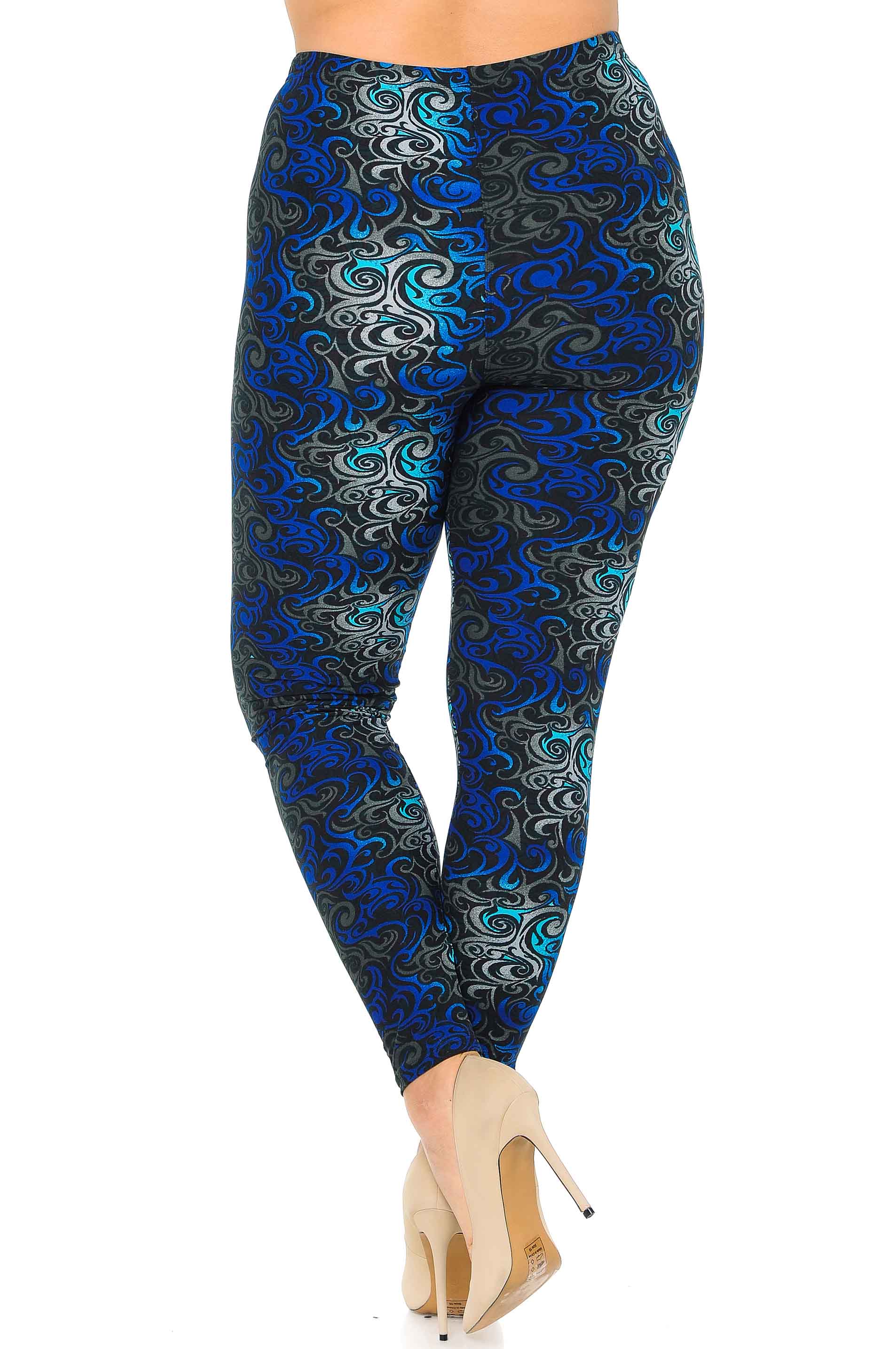 Wholesale Buttery Smooth Blue Tangled Swirl Plus Size Leggings