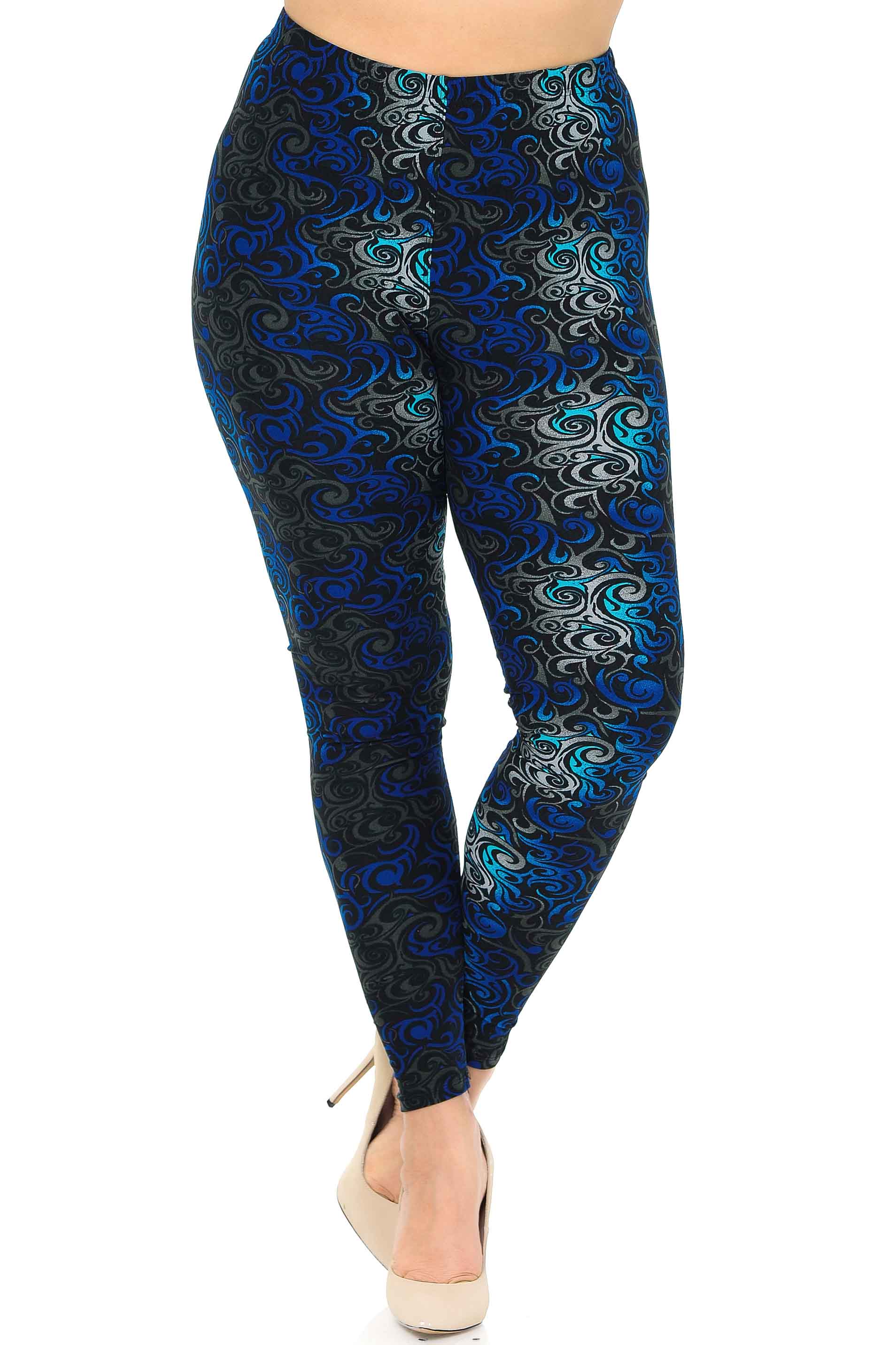 Wholesale Buttery Smooth Blue Tangled Swirl Plus Size Leggings