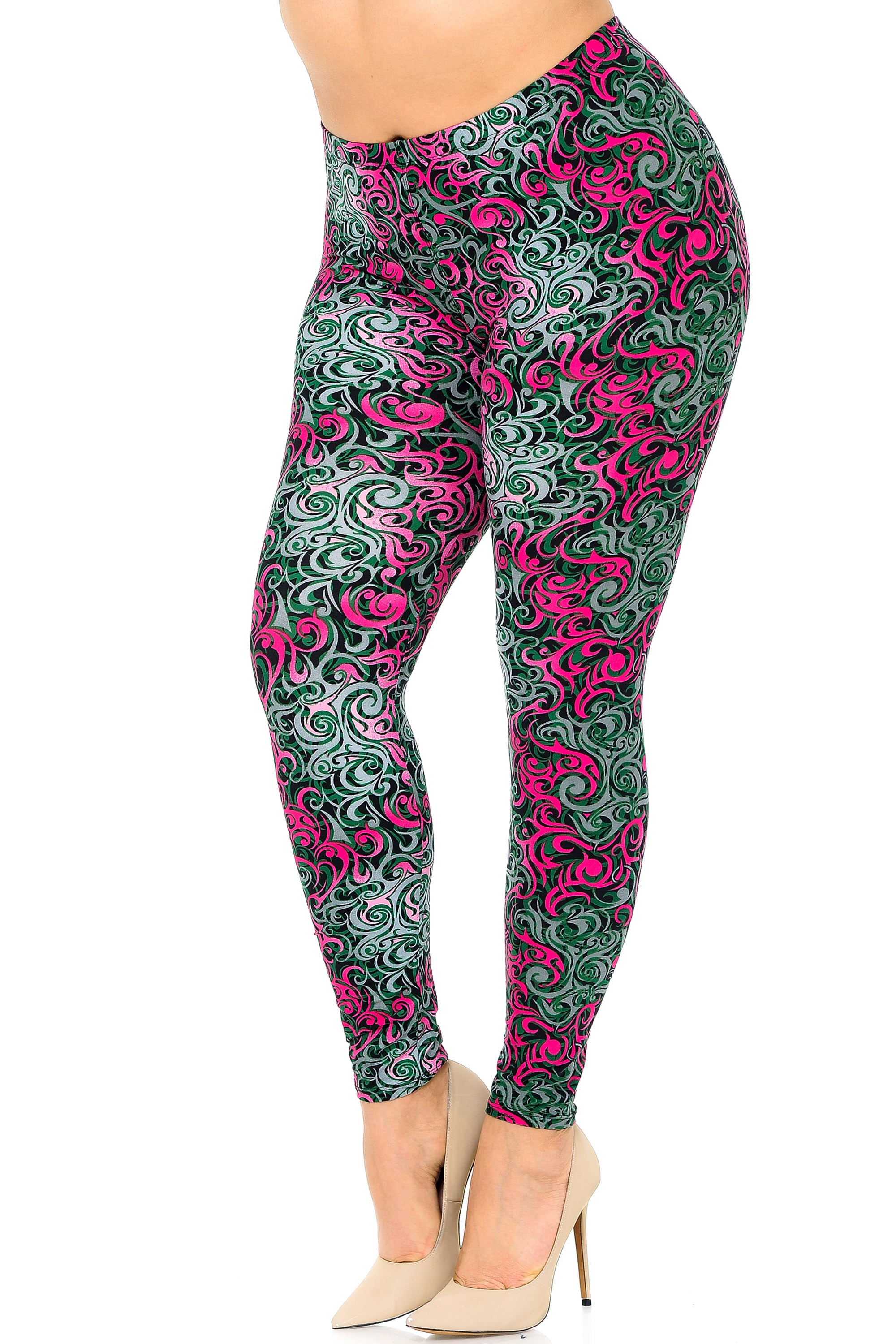 Wholesale Buttery Smooth Fuchsia Tangled Swirl Plus Size Leggings