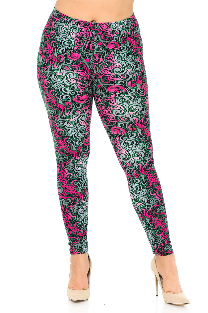 Wholesale Buttery Smooth Fuchsia Tangled Swirl Plus Size Leggings