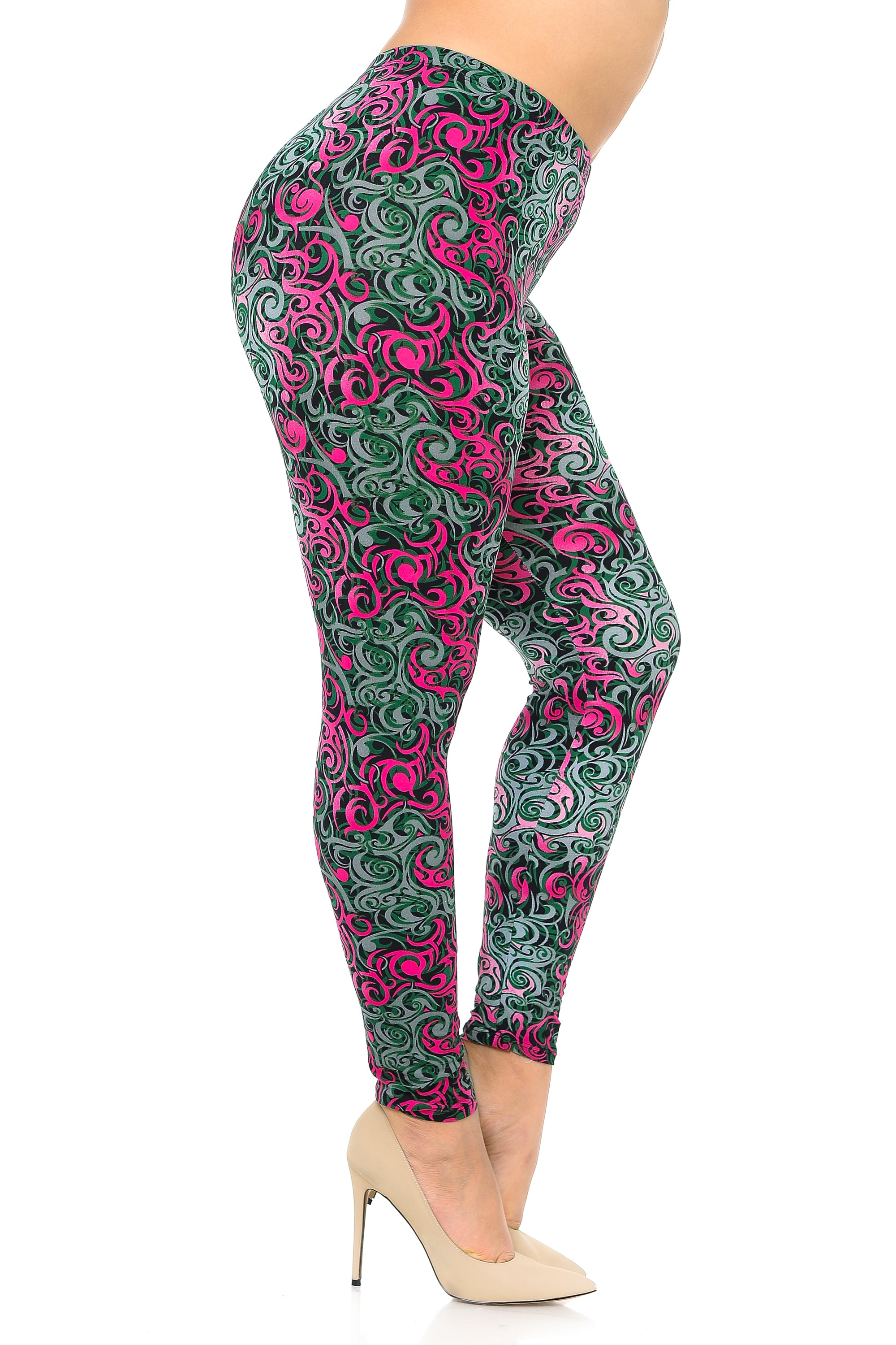 Wholesale Buttery Smooth Fuchsia Tangled Swirl Plus Size Leggings