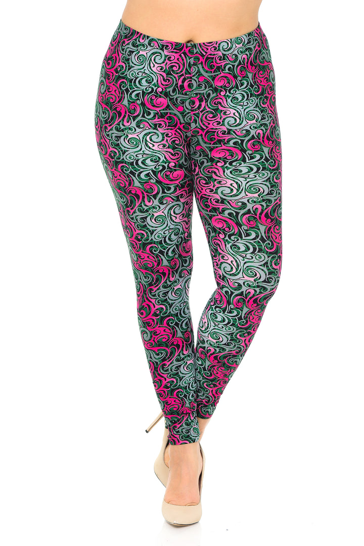 Wholesale Buttery Smooth Fuchsia Tangled Swirl Plus Size Leggings