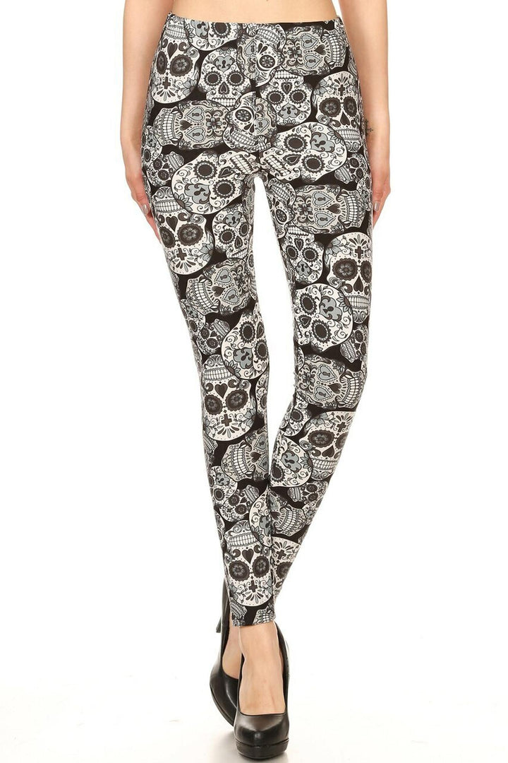 Wholesale Buttery Smooth Charcoal Sugar Skull Plus Size Leggings