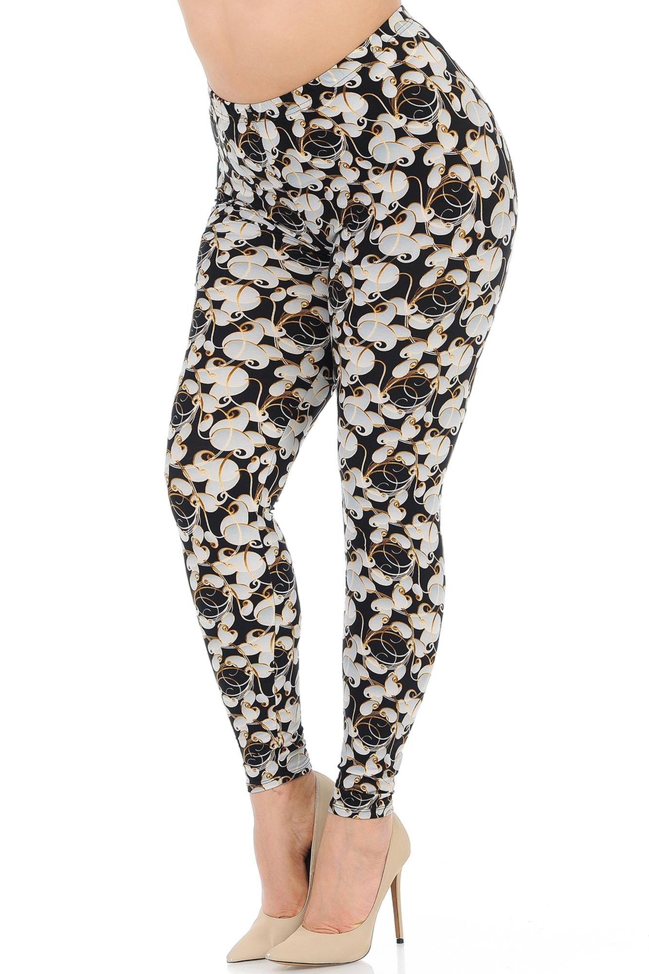 Wholesale Buttery Soft Ivory Petals Plus Size Leggings