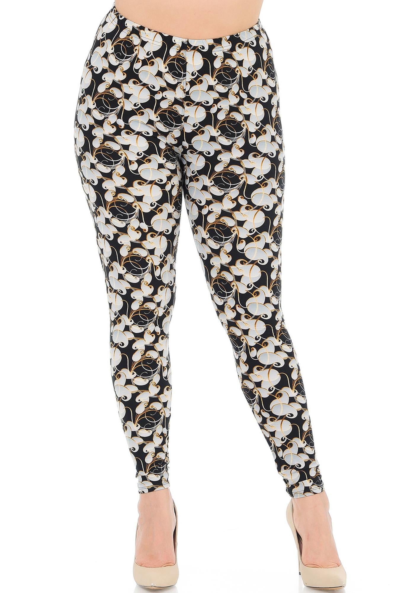 Wholesale Buttery Soft Ivory Petals Plus Size Leggings