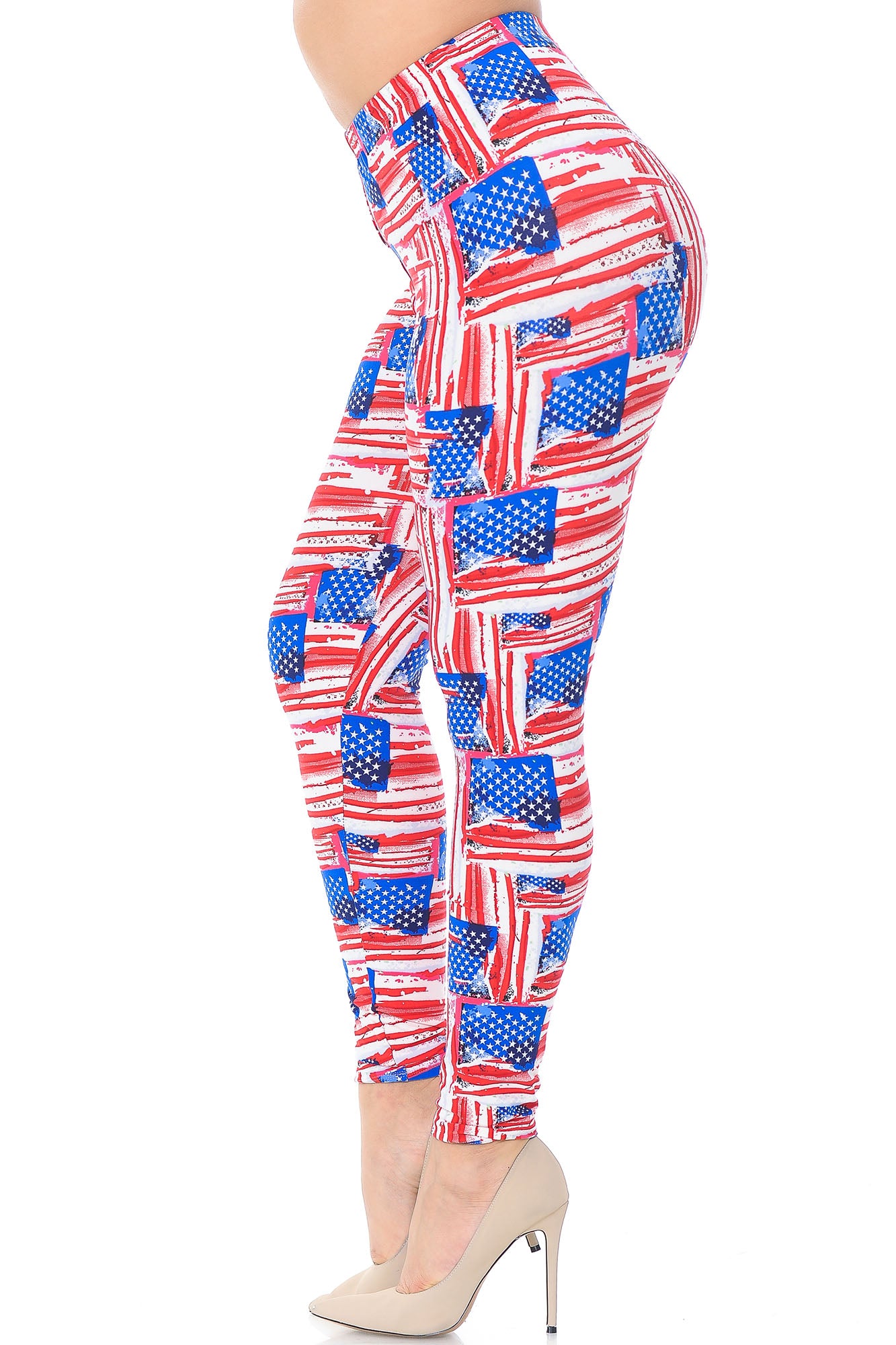Wholesale Buttery Smooth Watercolor USA Flag Plus Size Leggings