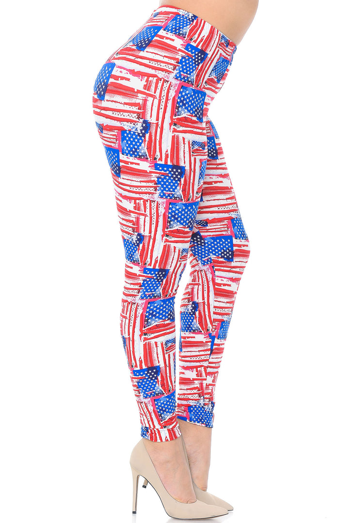 Wholesale Buttery Smooth Watercolor USA Flag Plus Size Leggings