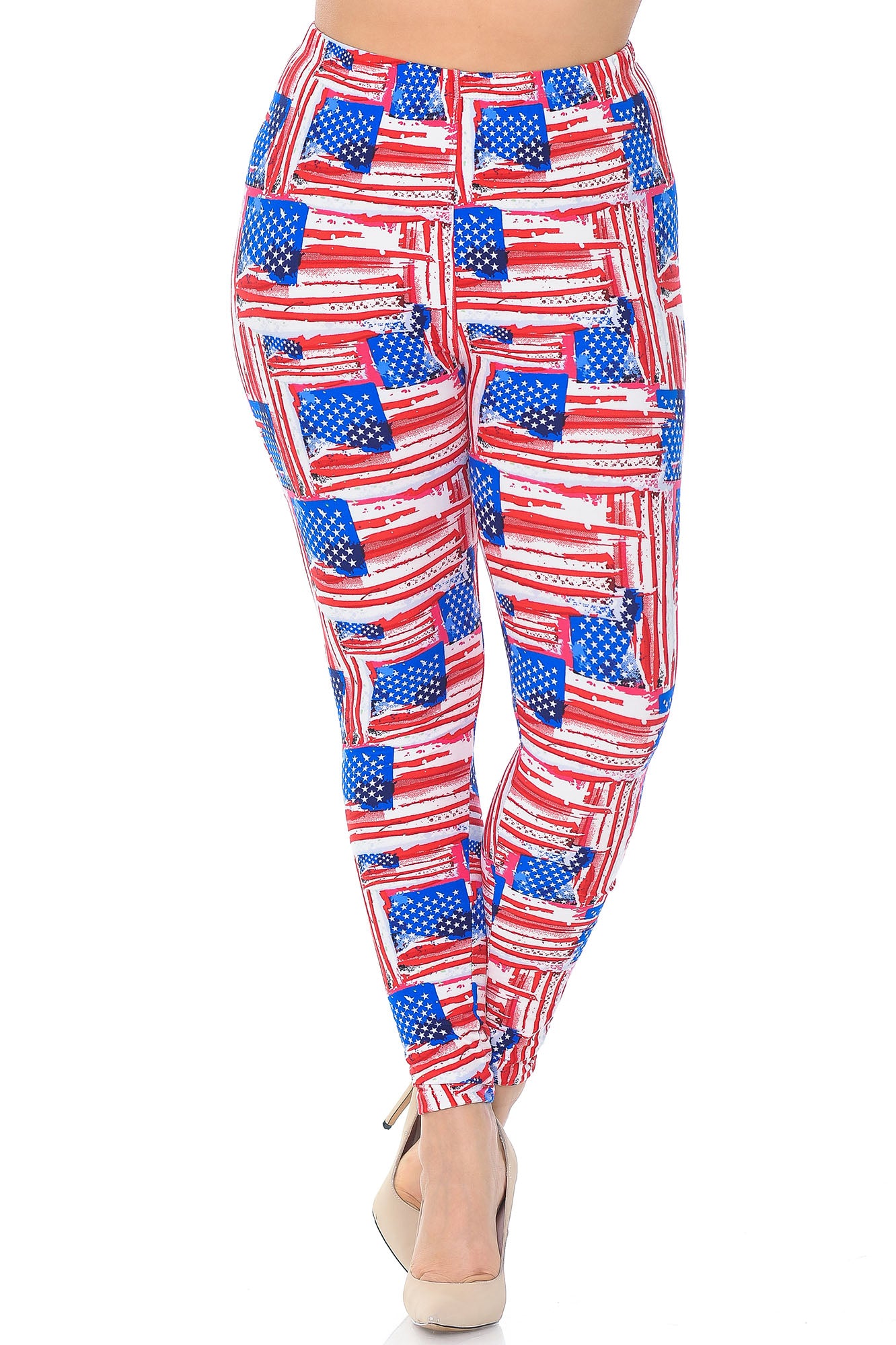 Wholesale Buttery Smooth Watercolor USA Flag Plus Size Leggings