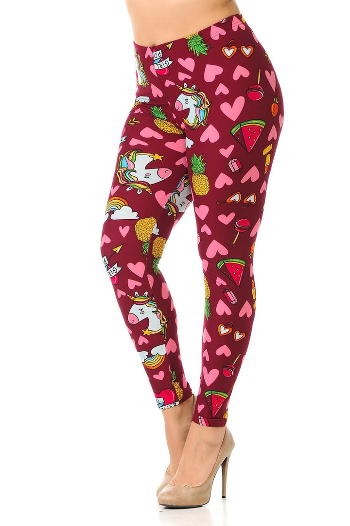 Wholesale Buttery Soft Hearts and Unicorns Plus Size Leggings