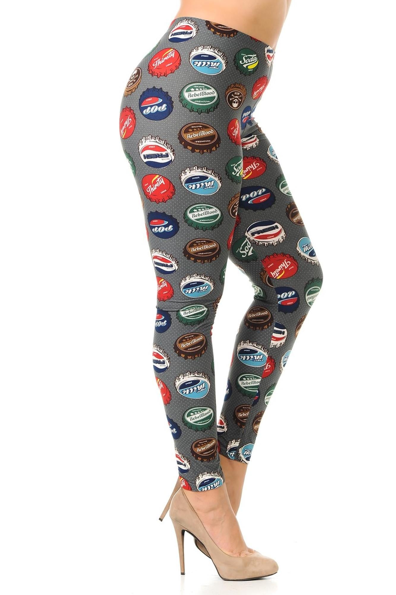 Wholesale Buttery Soft Groovy Bottle Cap Plus Size Leggings