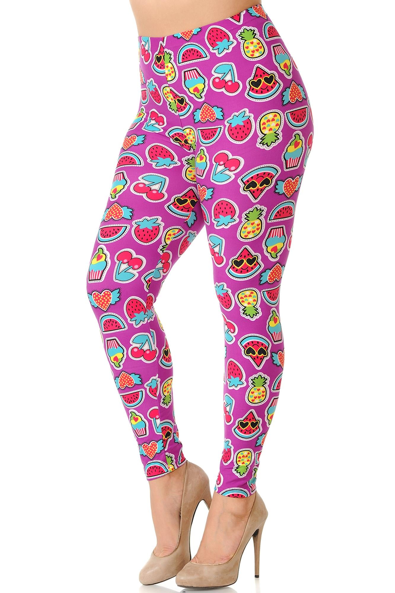 Wholesale Buttery Smooth  Cartoon Fruit Plus Size Leggings