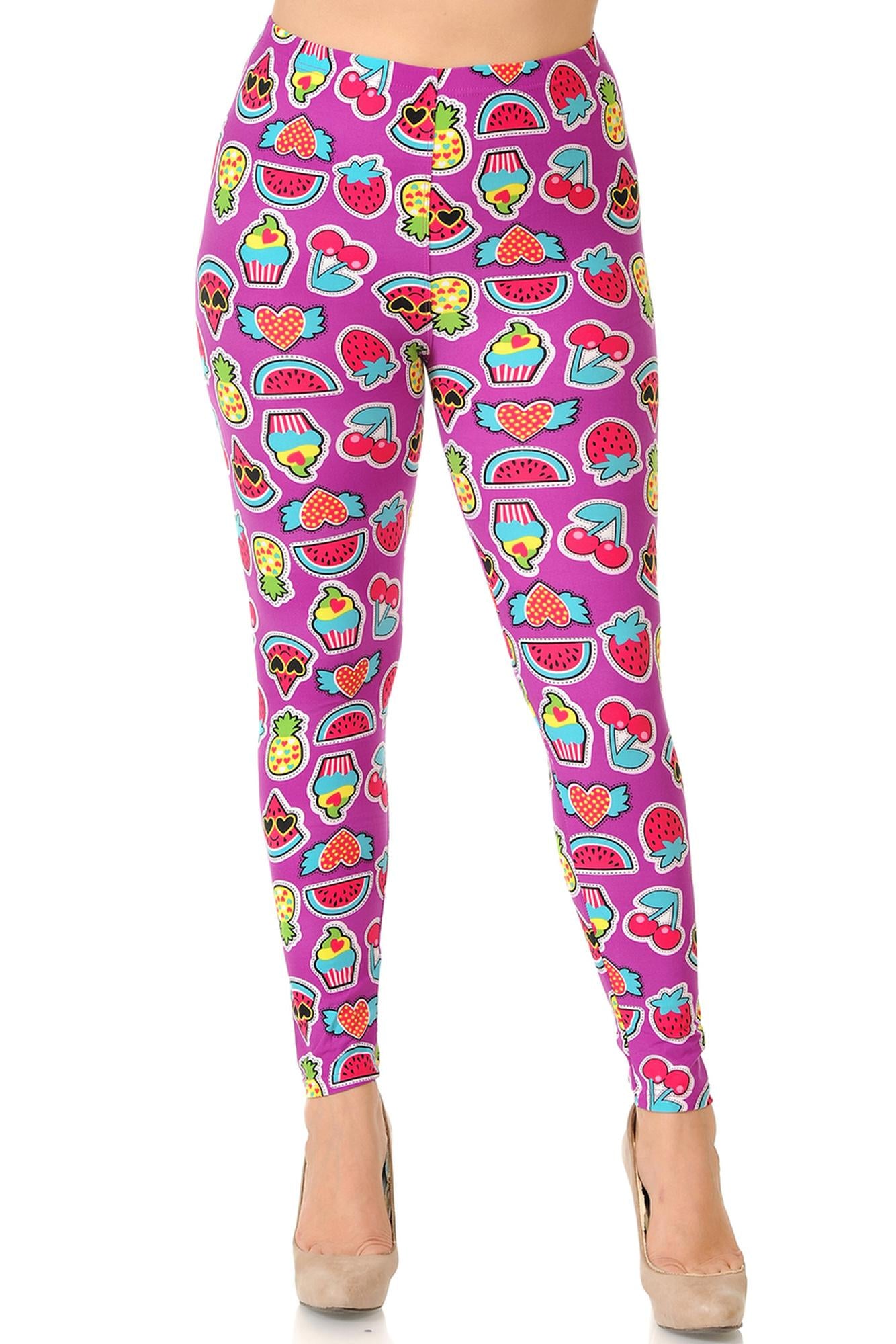 Wholesale Buttery Smooth  Cartoon Fruit Plus Size Leggings