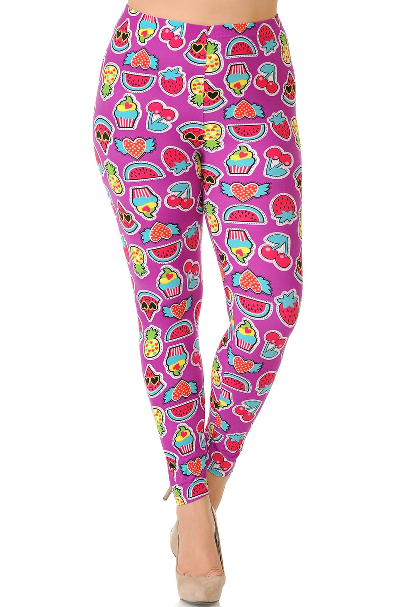 Wholesale Buttery Smooth  Cartoon Fruit Plus Size Leggings