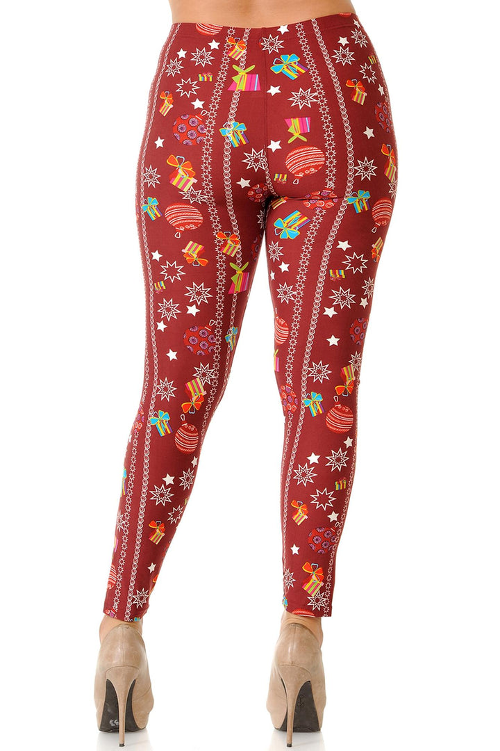 Wholesale Buttery Soft Burgundy Christmas Ornament Plus Size Leggings