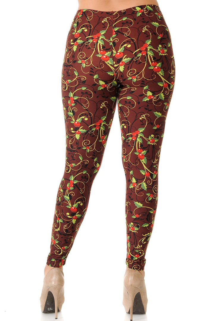 Wholesale Buttery Soft Christmas Holly Plus Size Leggings