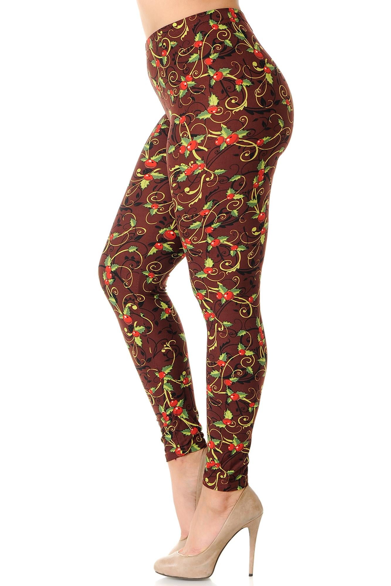 Wholesale Buttery Soft Christmas Holly Plus Size Leggings