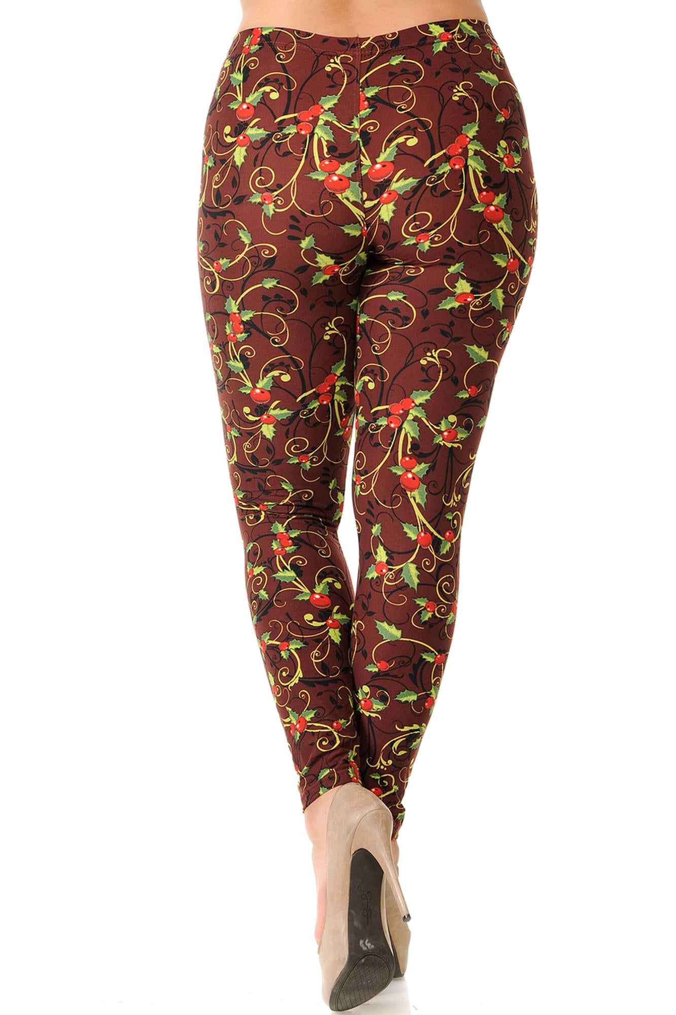 Wholesale Buttery Soft Christmas Holly Plus Size Leggings