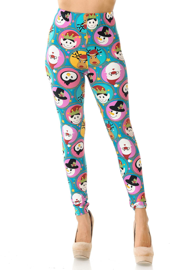 Wholesale Buttery Soft Cute Christmas Faces Plus Size Leggings