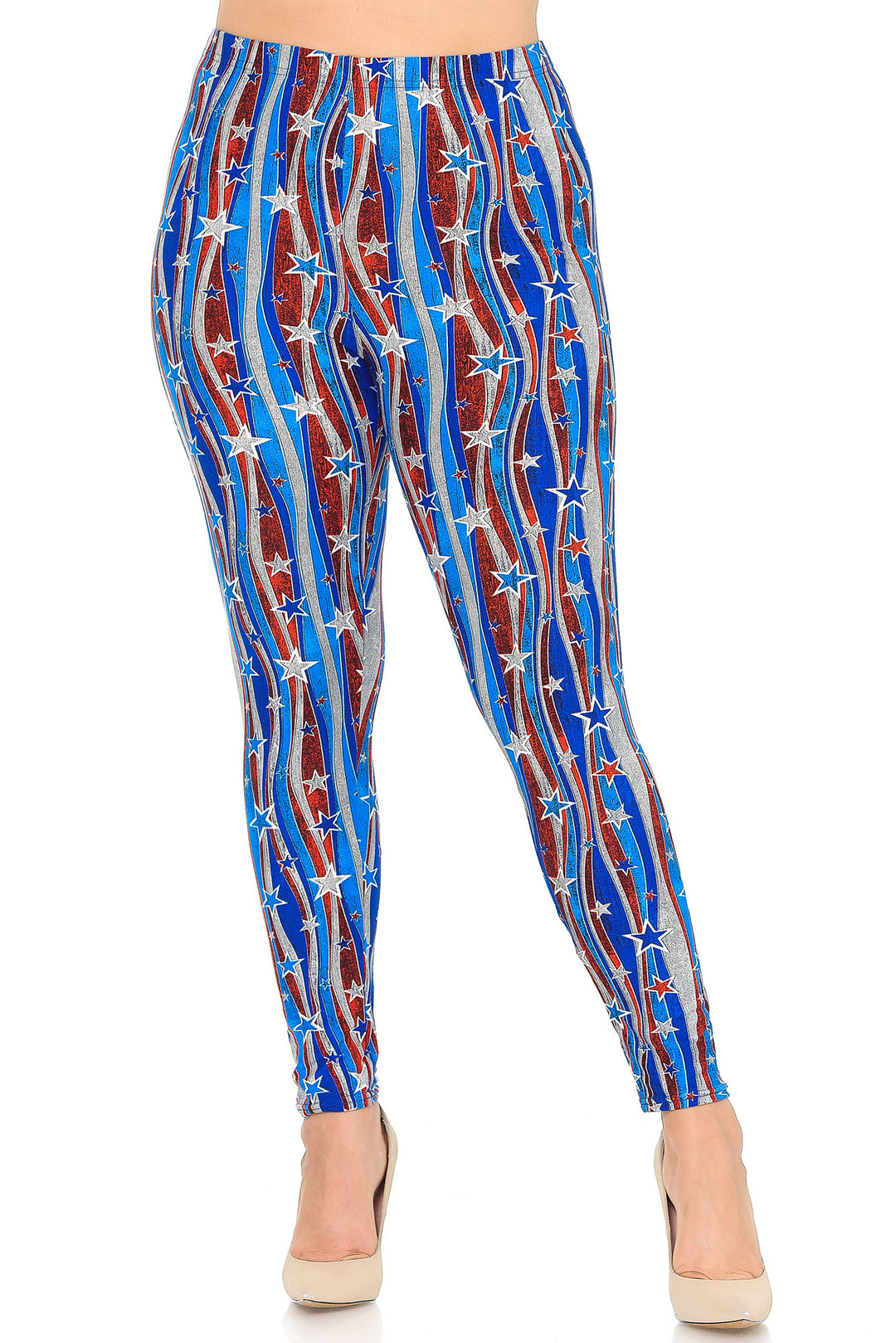 Wholesale Buttery Smooth Metallic USA Flag Plus Size Leggings