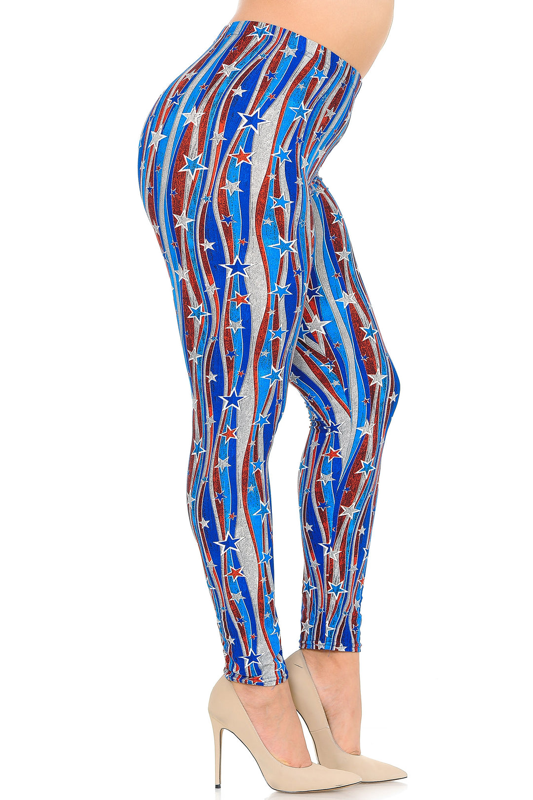 Wholesale Buttery Smooth Metallic USA Flag Plus Size Leggings