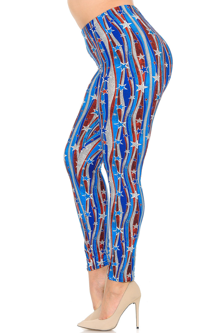 Wholesale Buttery Smooth Metallic USA Flag Plus Size Leggings
