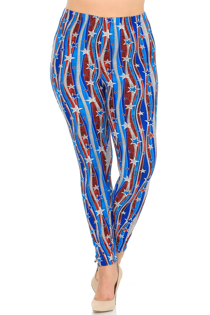 Wholesale Buttery Smooth Metallic USA Flag Plus Size Leggings