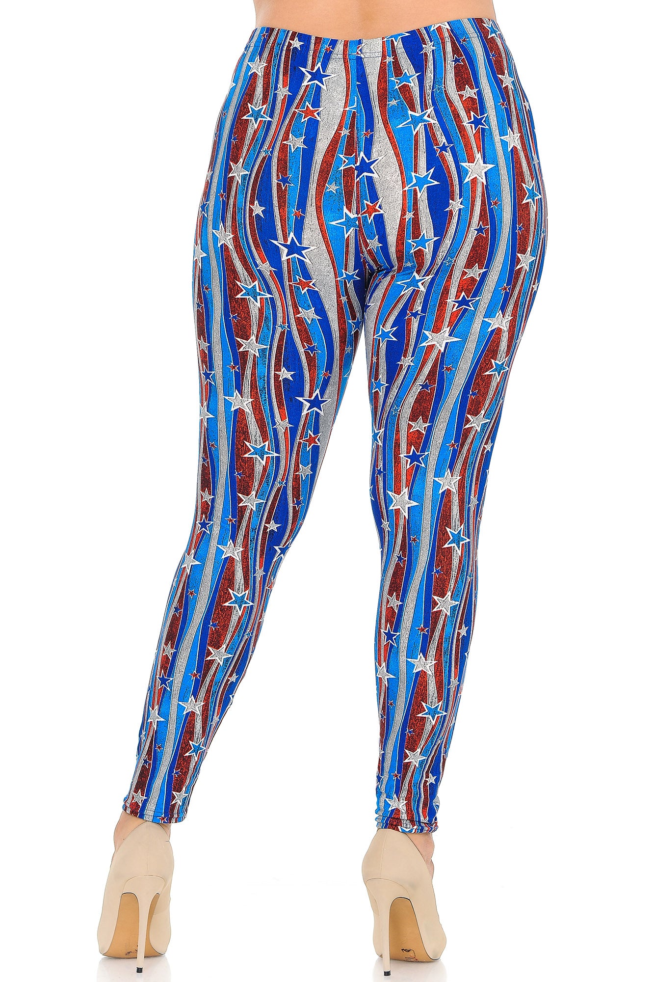 Wholesale Buttery Smooth Metallic USA Flag Plus Size Leggings