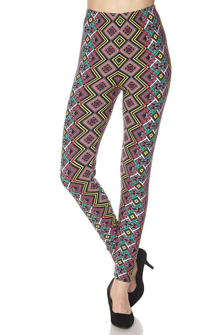 Wholesale Buttery Soft Angled Colorful Symmetry Plus Size Leggings
