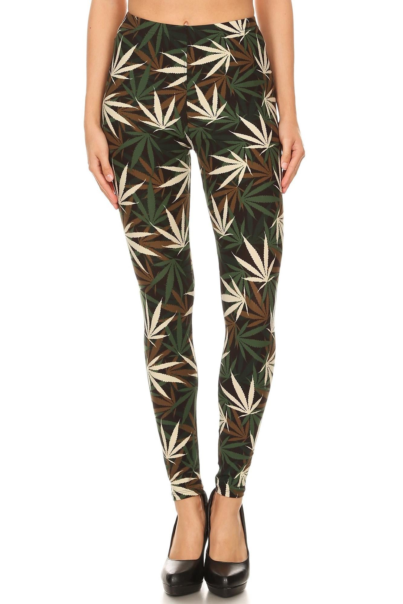 Wholesale Buttery Smooth Earthen Marijuana Plus Size Leggings