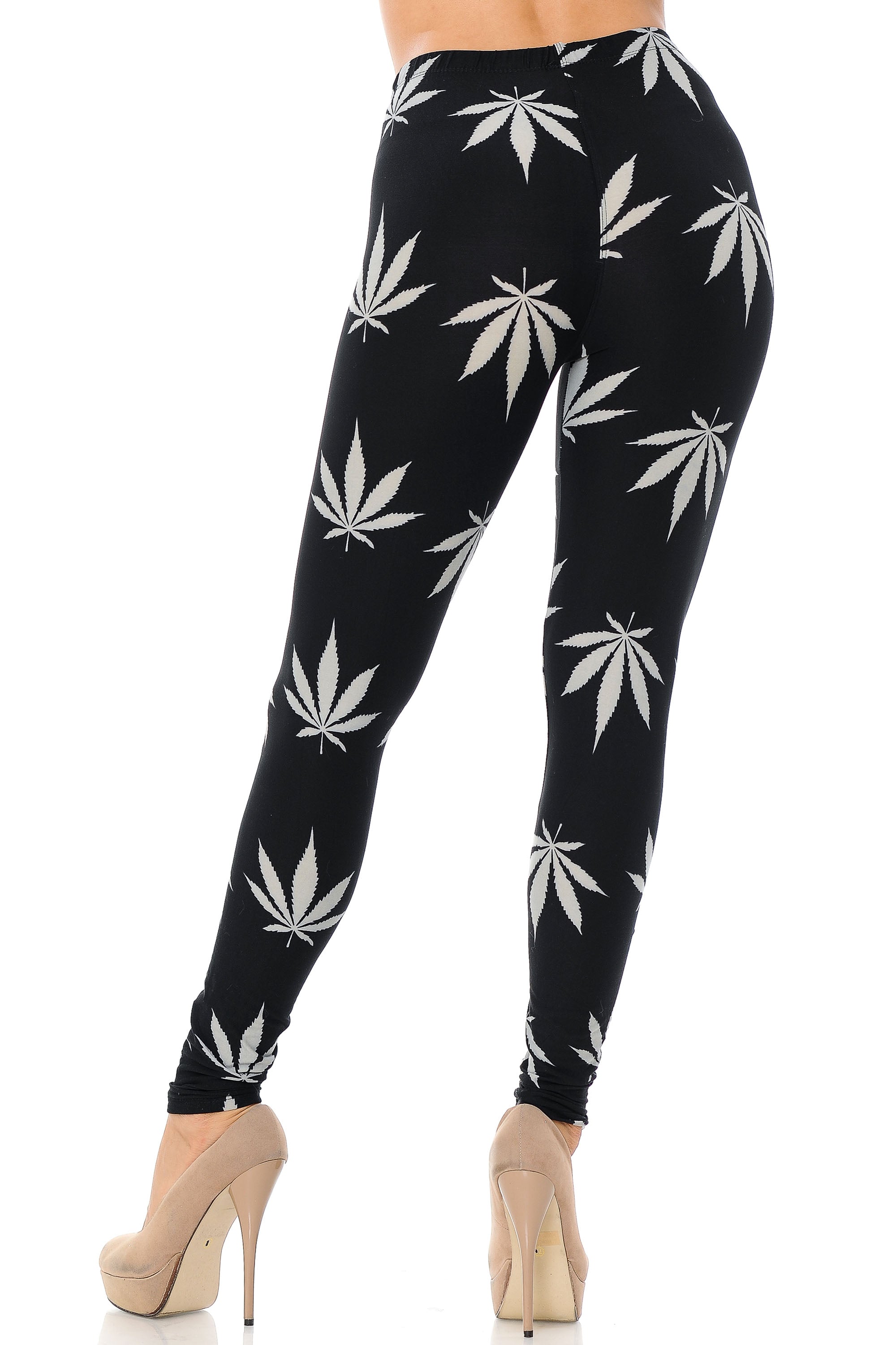 Wholesale Buttery Smooth Black Marijuana Plus Size Leggings